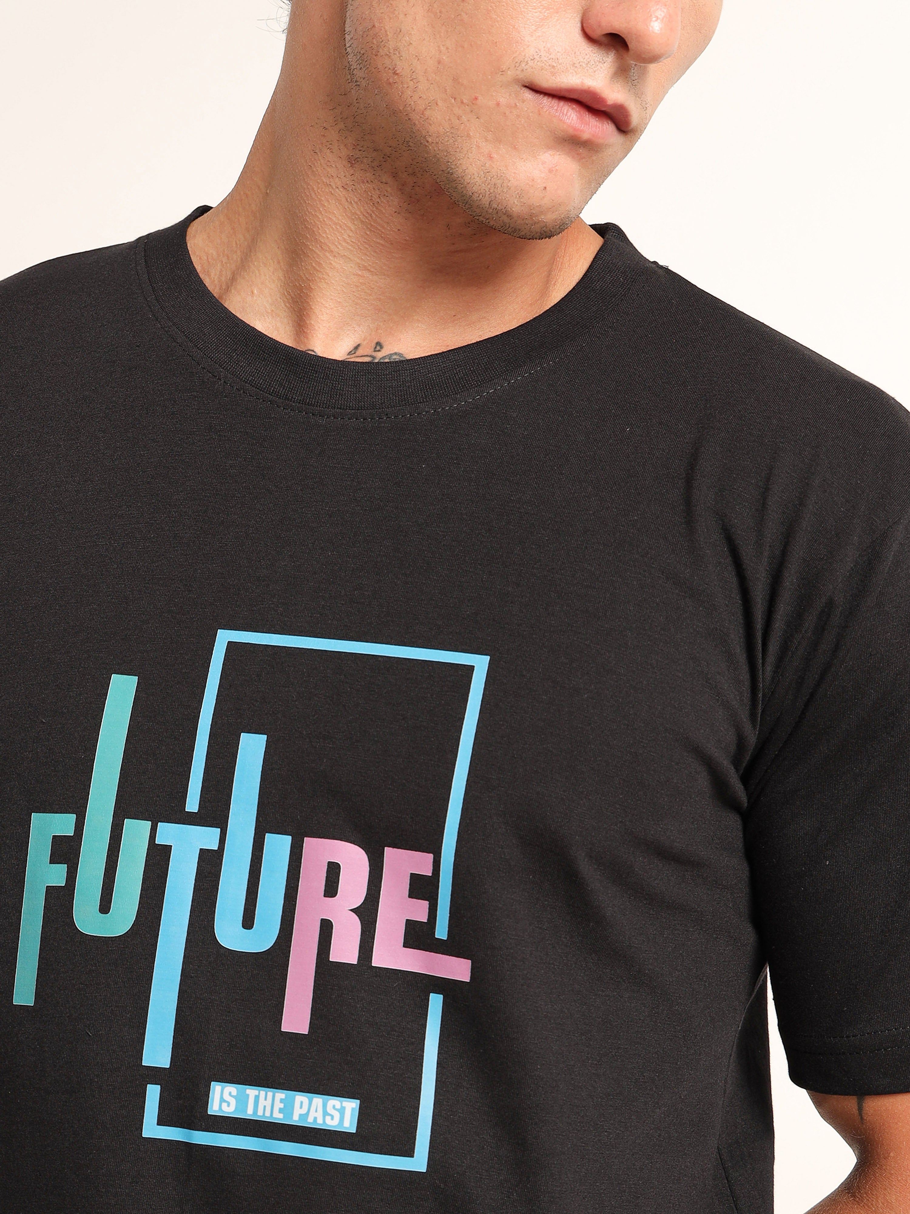 Men's Black and Multi-Color Future Graphic T-Shirt
