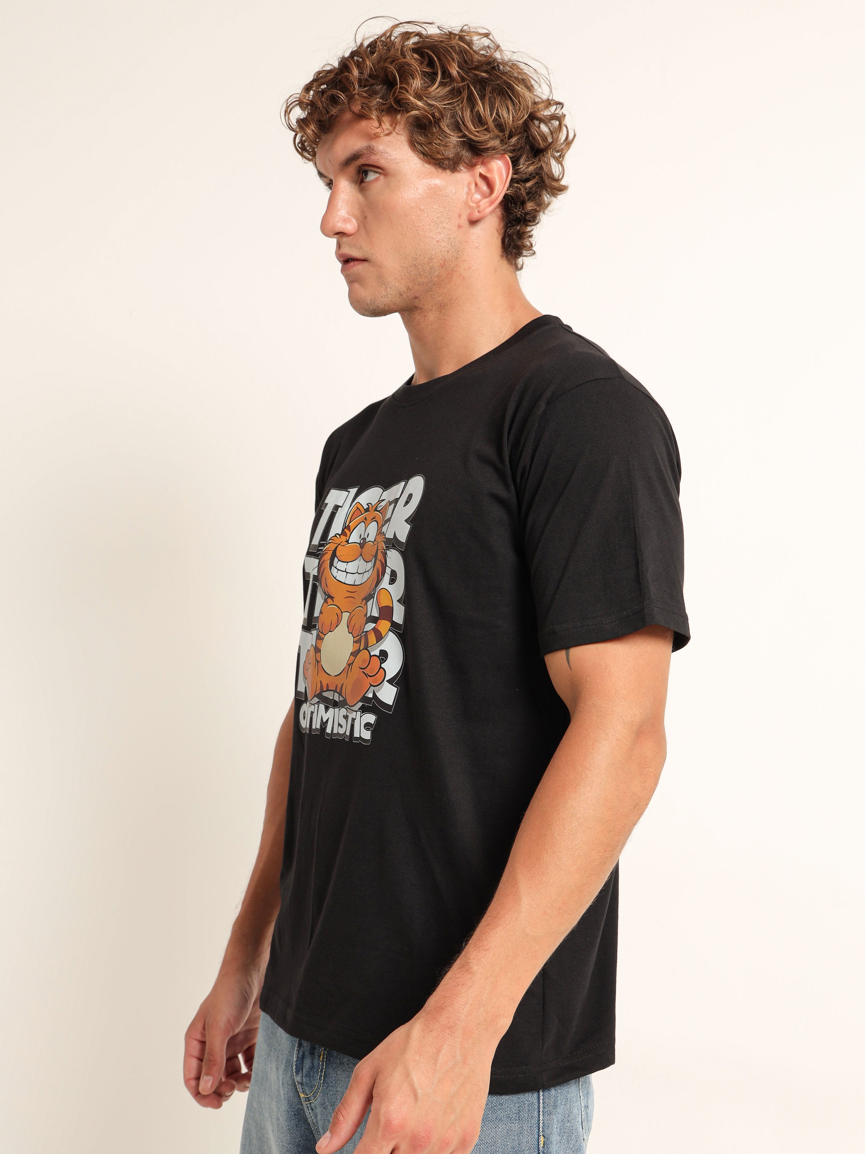 Men's Black and Multi-Color Optimistic Tiger T-Shirt