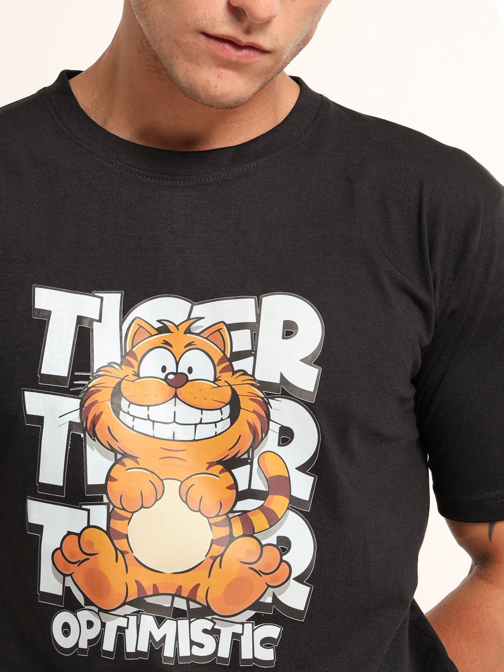 Men's Black and Multi-Color Optimistic Tiger T-Shirt