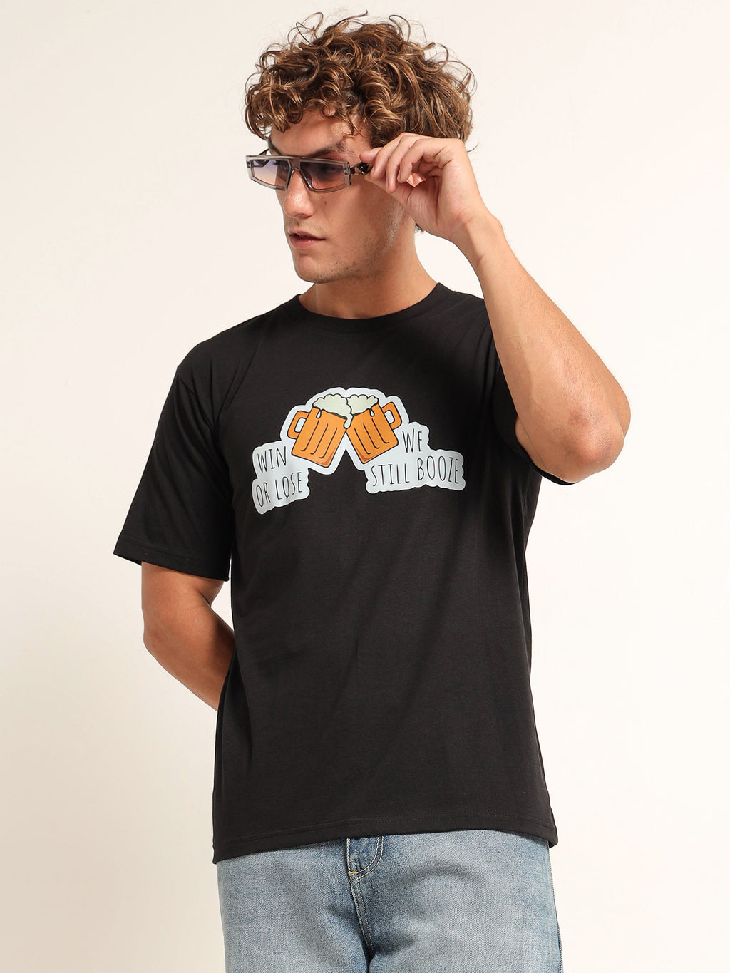 Men's Black and Orange Win or Lose Boozing T-Shirt