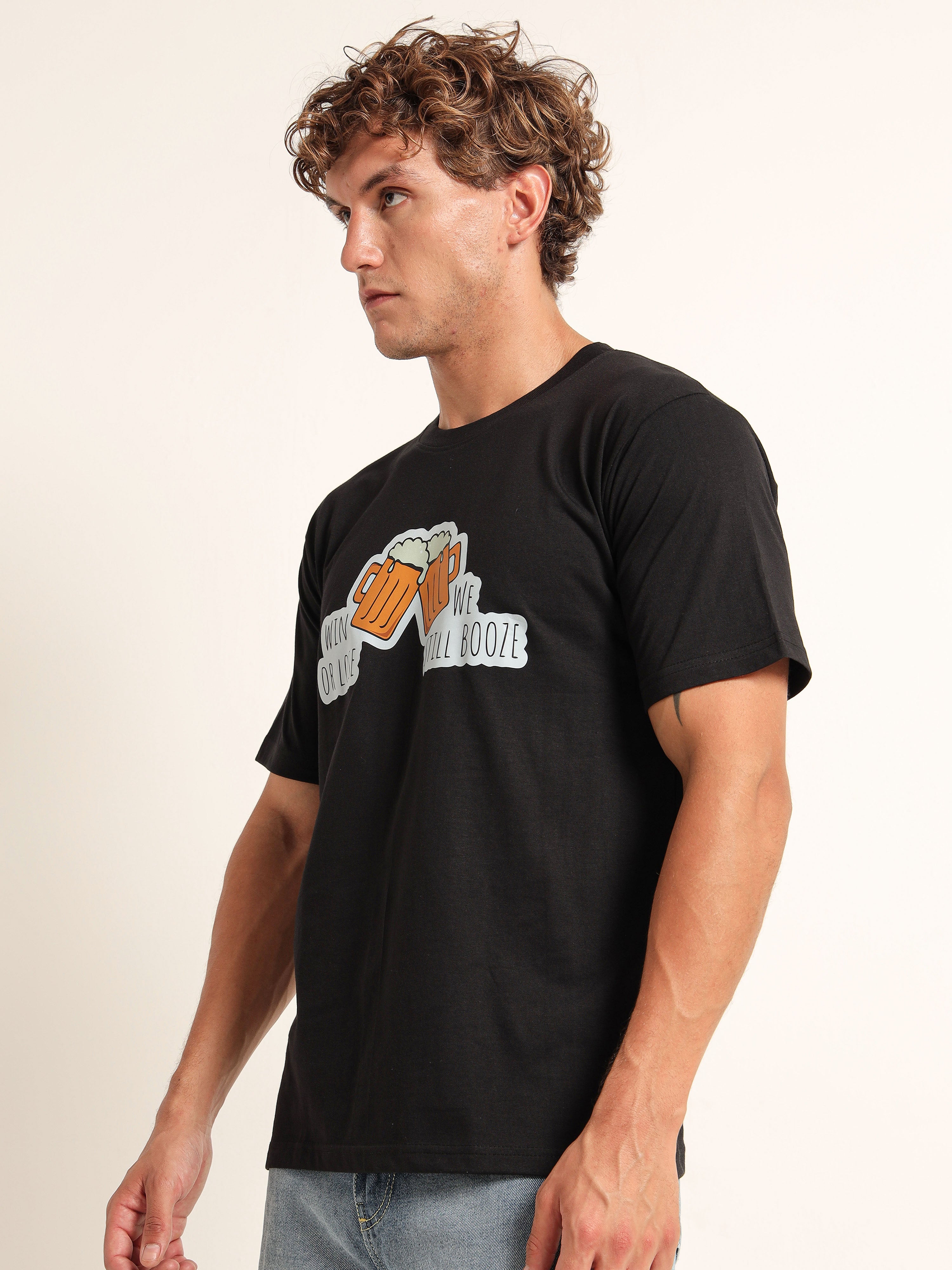 Men's Black and Orange Win or Lose Boozing T-Shirt