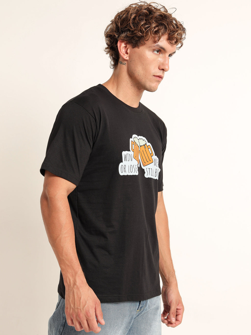 Men's Black and Orange Win or Lose Boozing T-Shirt
