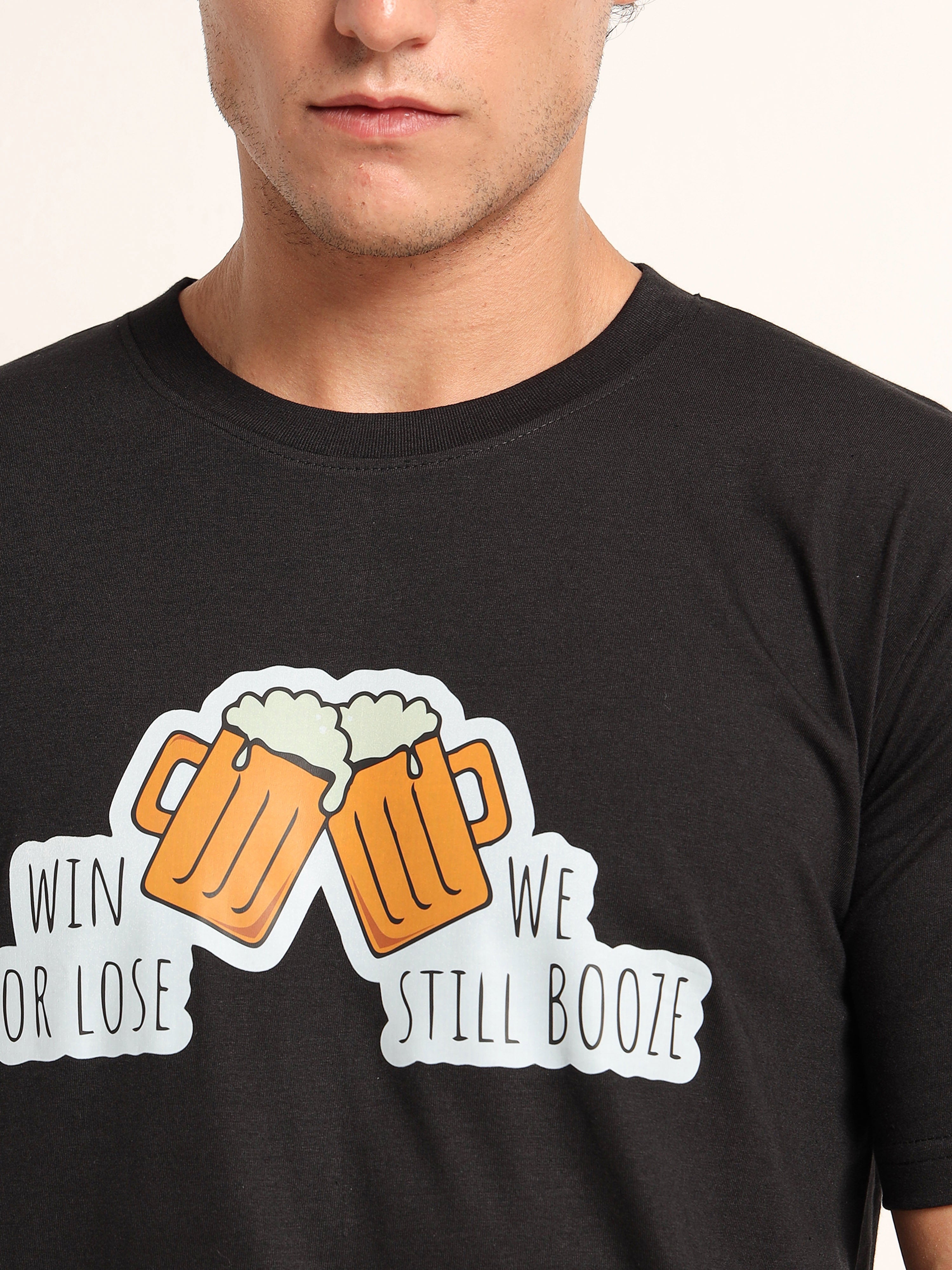 Men's Black and Orange Win or Lose Boozing T-Shirt
