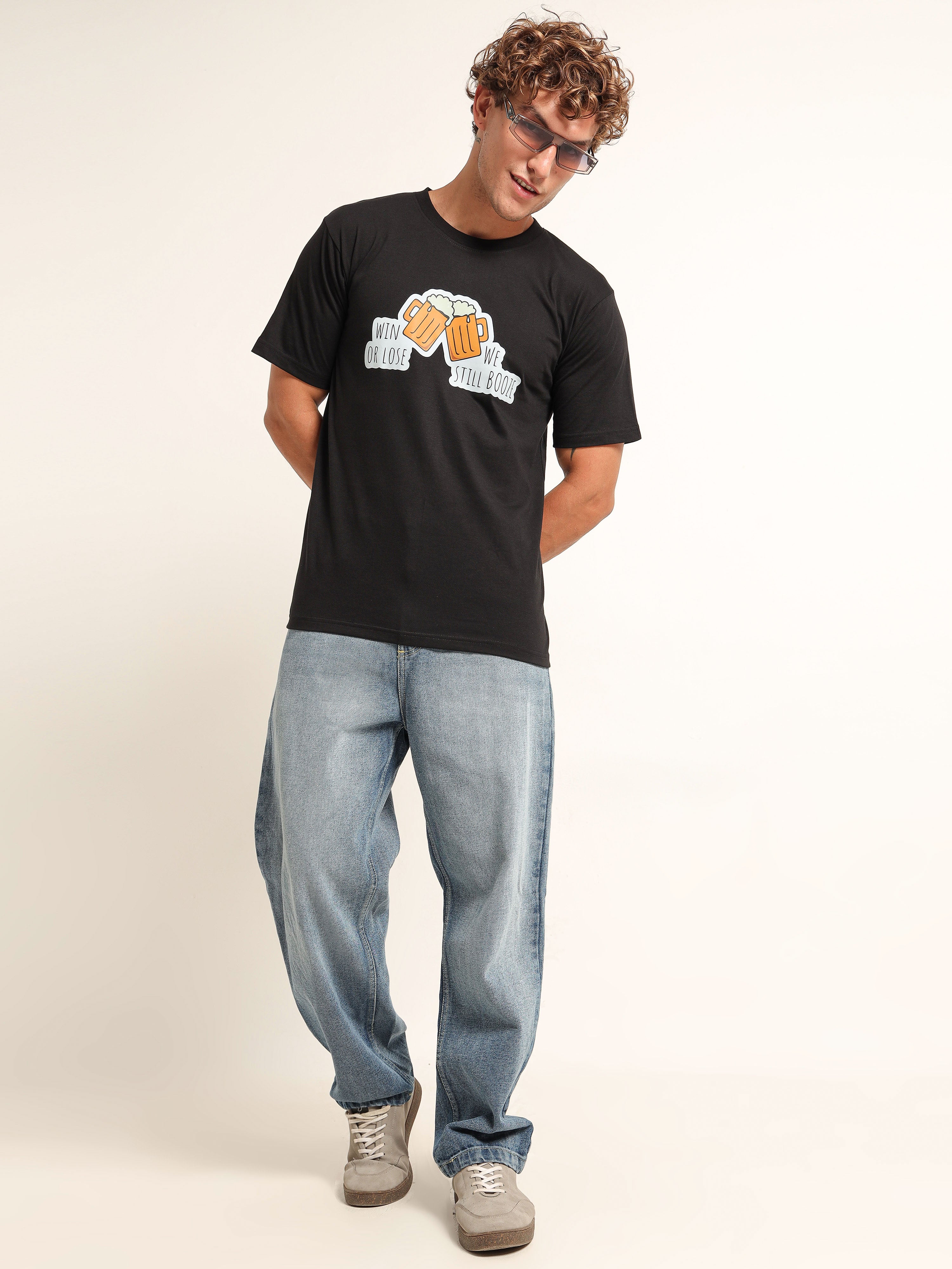 Men's Black and Orange Win or Lose Boozing T-Shirt