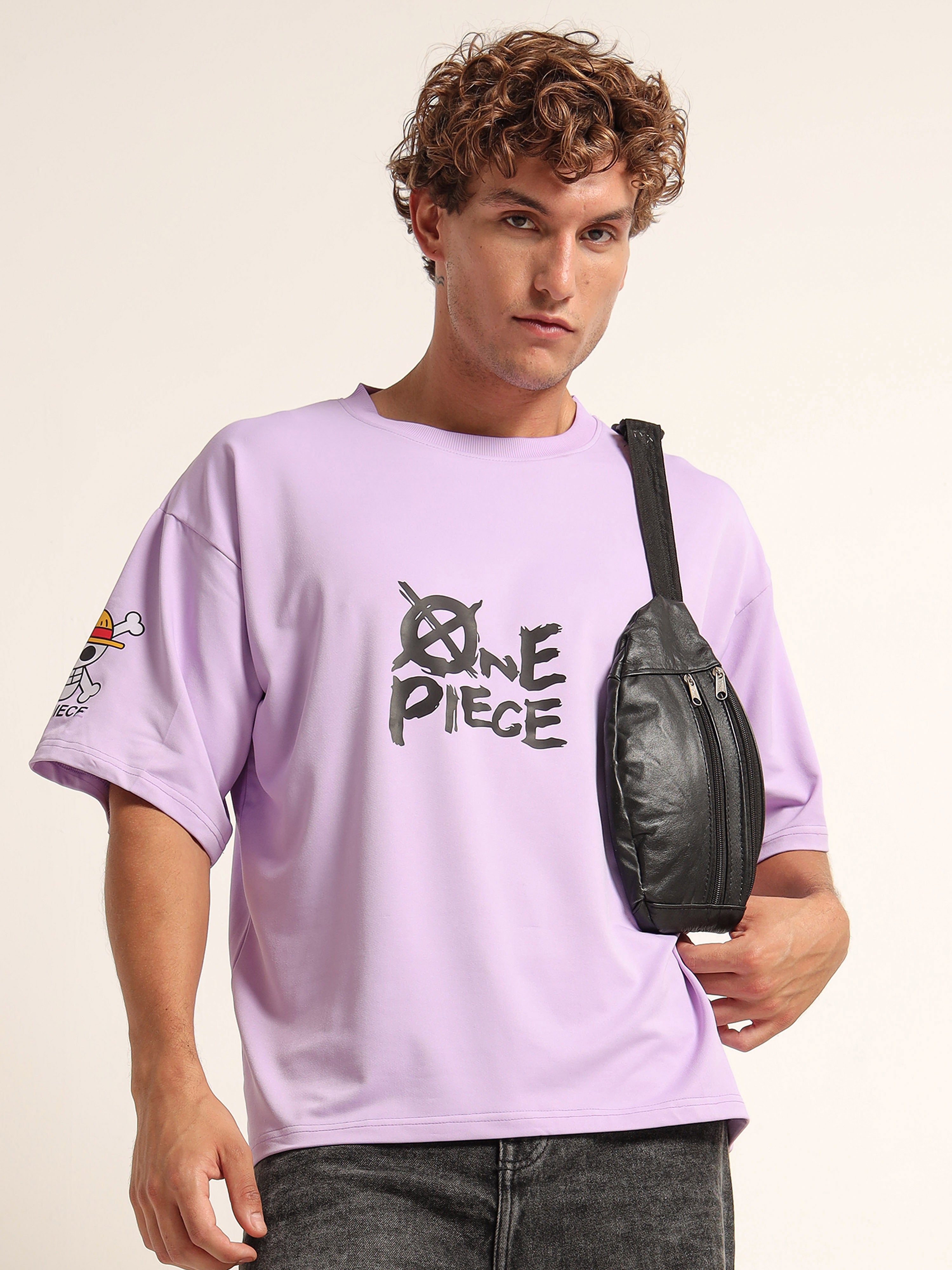 Men's Lavender Great Wave Off Kanagawa Oversized T-Shirt