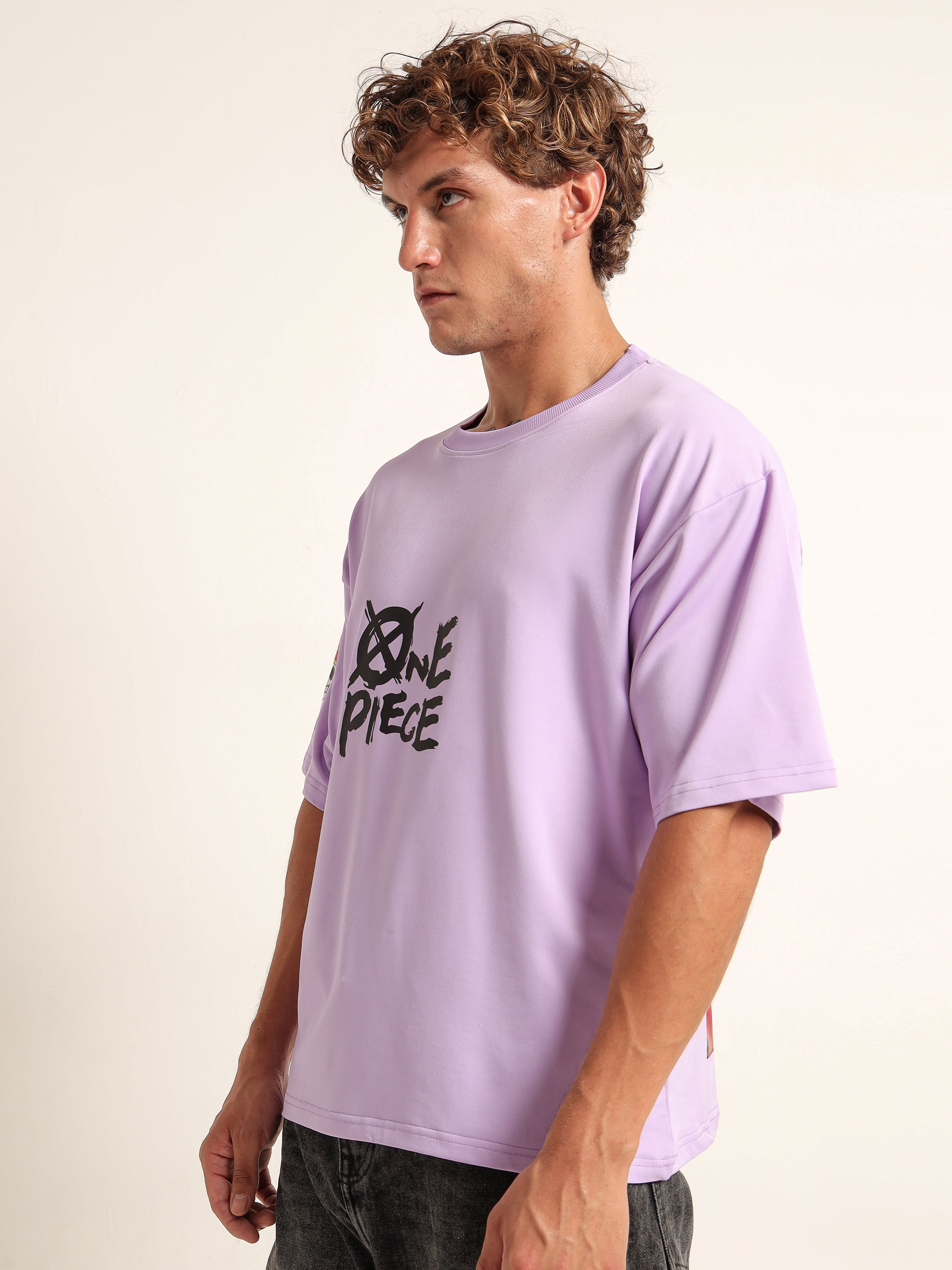 Men's Lavender Great Wave Off Kanagawa Oversized T-Shirt