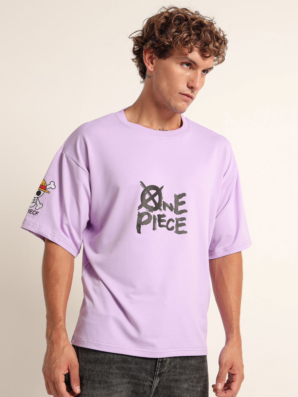 Men's Lavender Great Wave Off Kanagawa Oversized T-Shirt