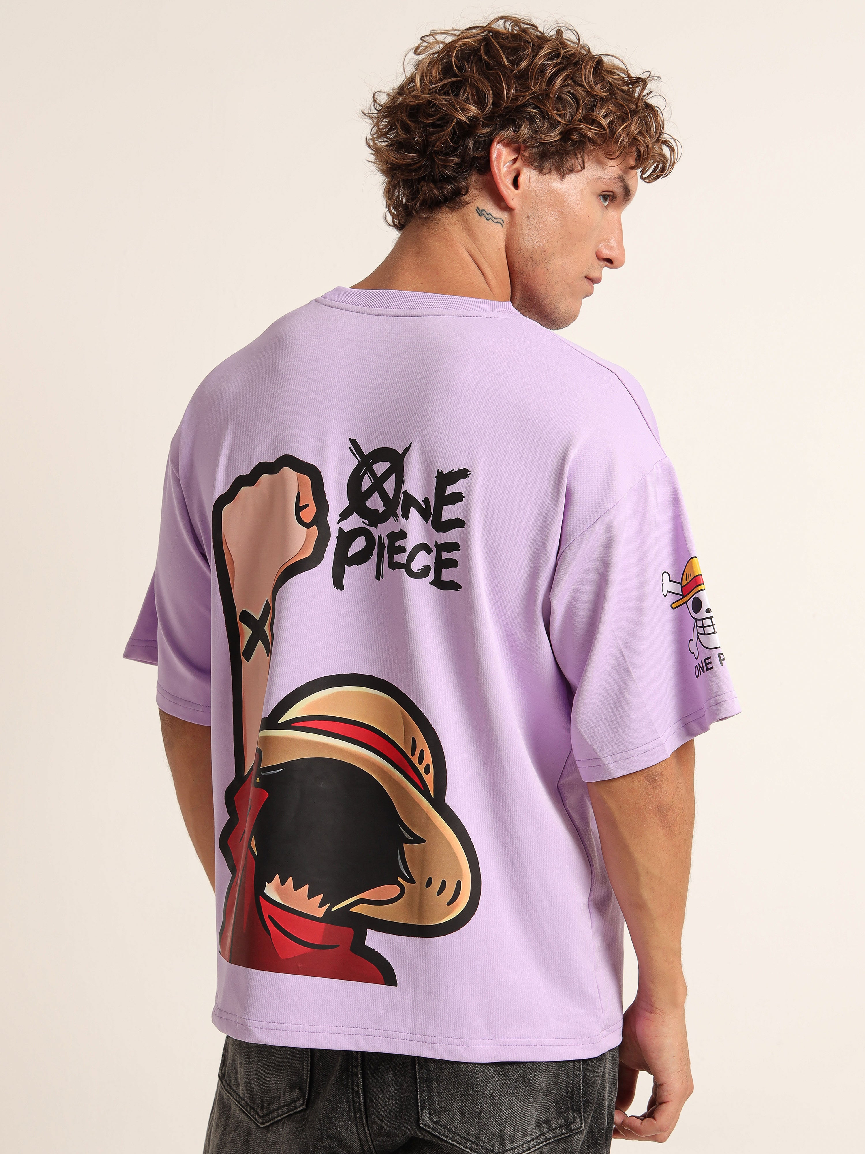 Men's Lavender Great Wave Off Kanagawa Oversized T-Shirt