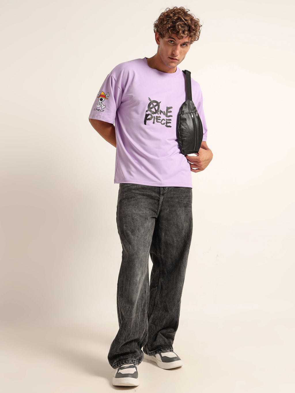 Men's Lavender Great Wave Off Kanagawa Oversized T-Shirt