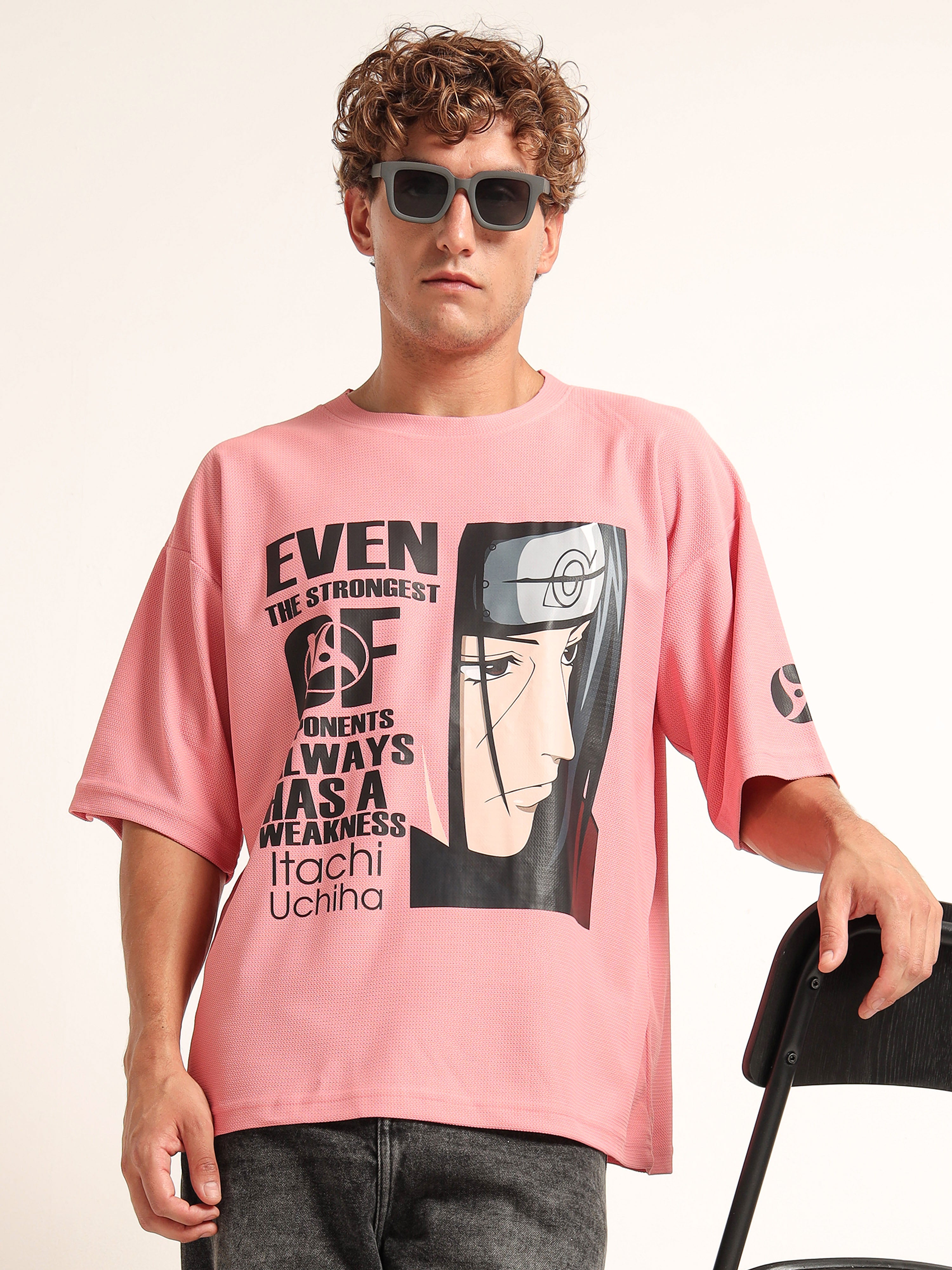 Men Printed Drop-Shoulder Sleeves Applique Peach T-shirt