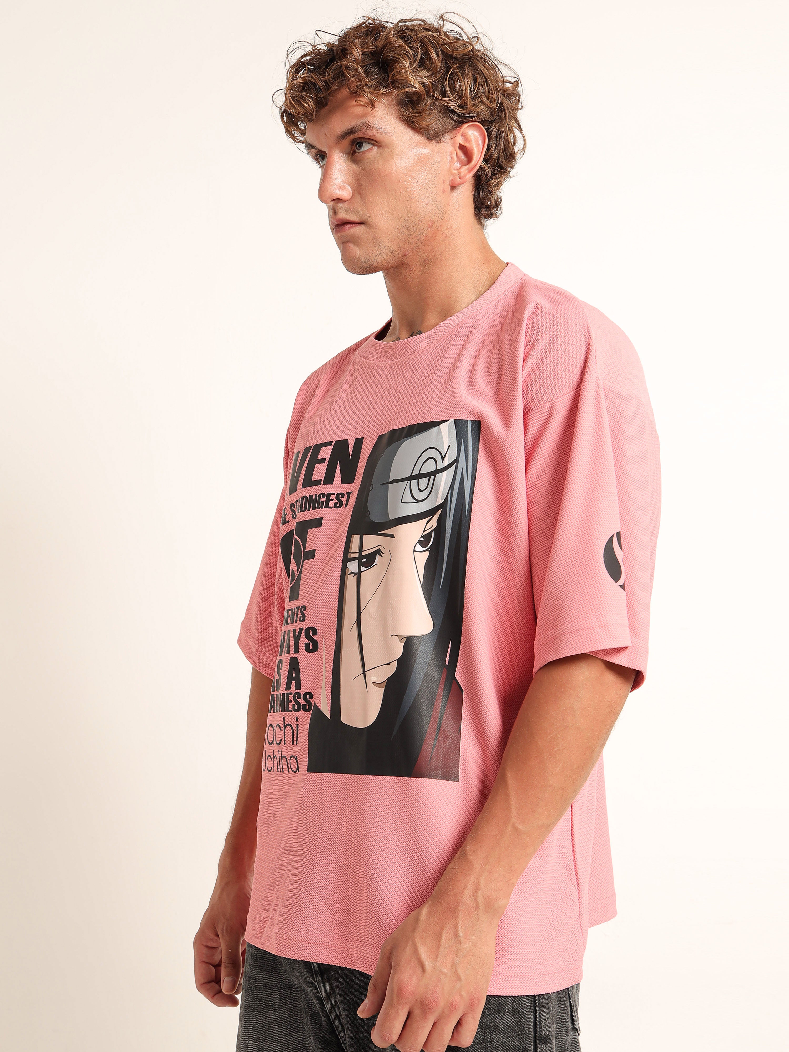 Men Printed Drop-Shoulder Sleeves Applique Peach T-shirt