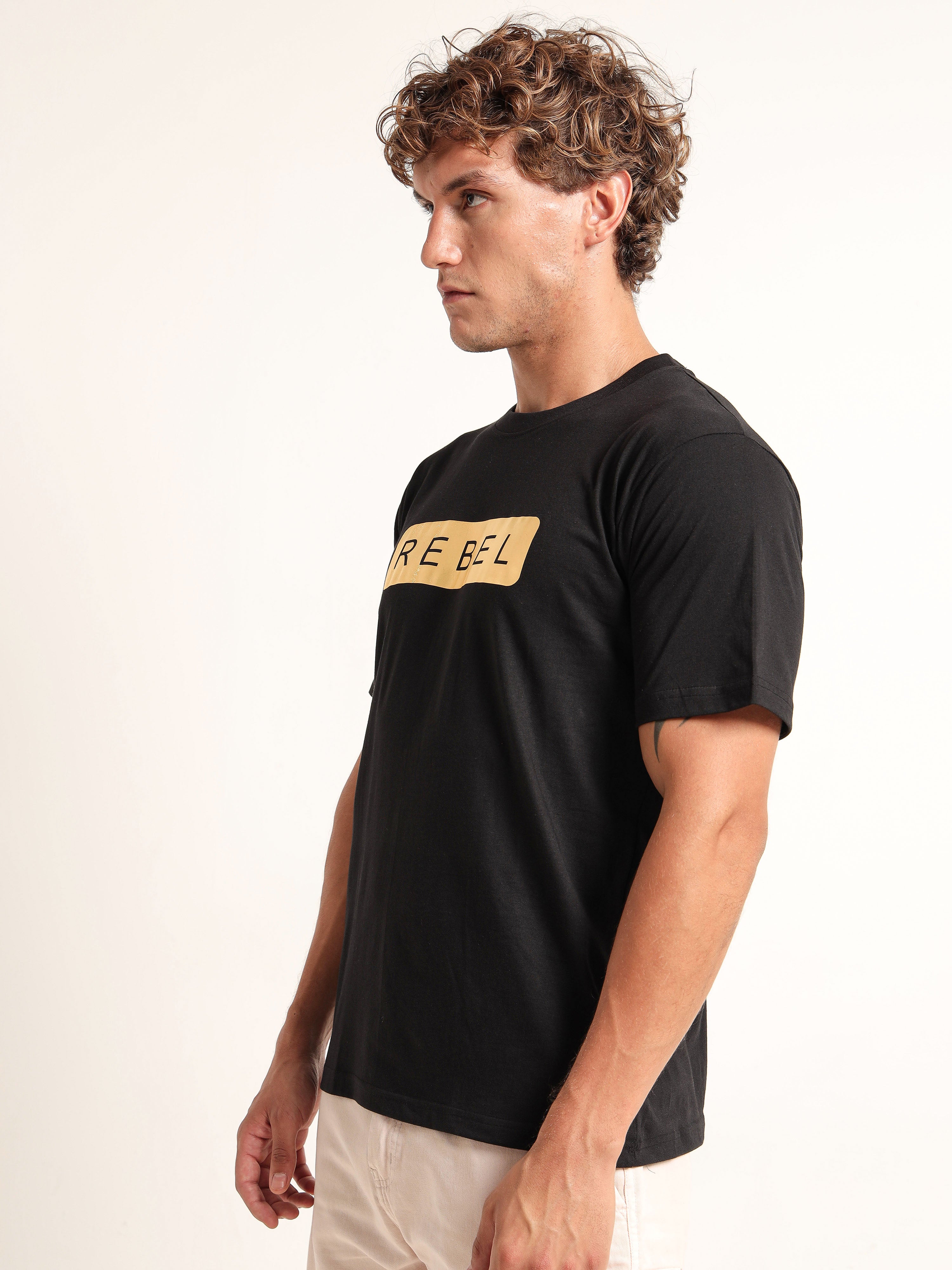 Men's Black and Gold Rebel Graphic T-Shirt