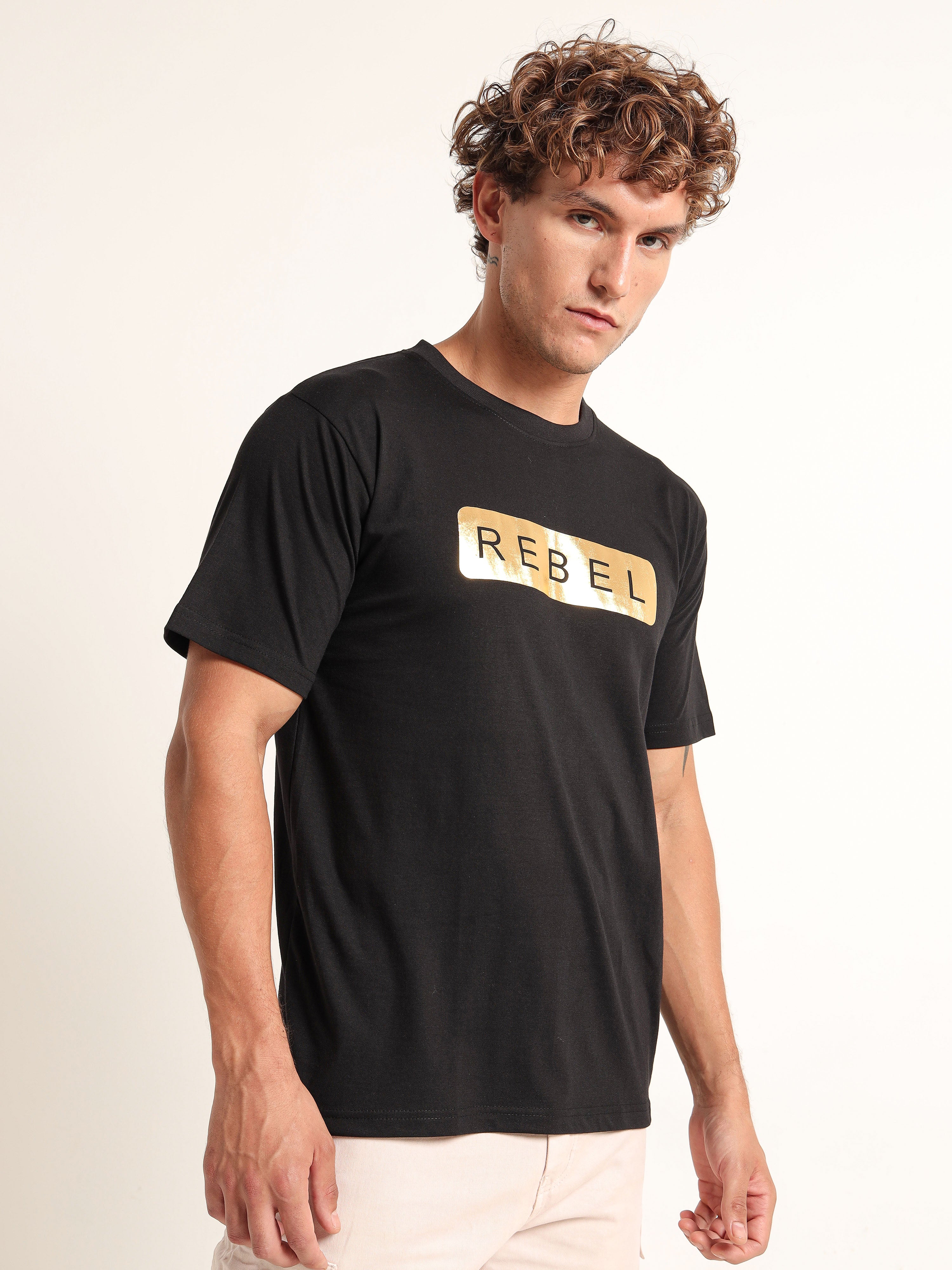 Men's Black and Gold Rebel Graphic T-Shirt