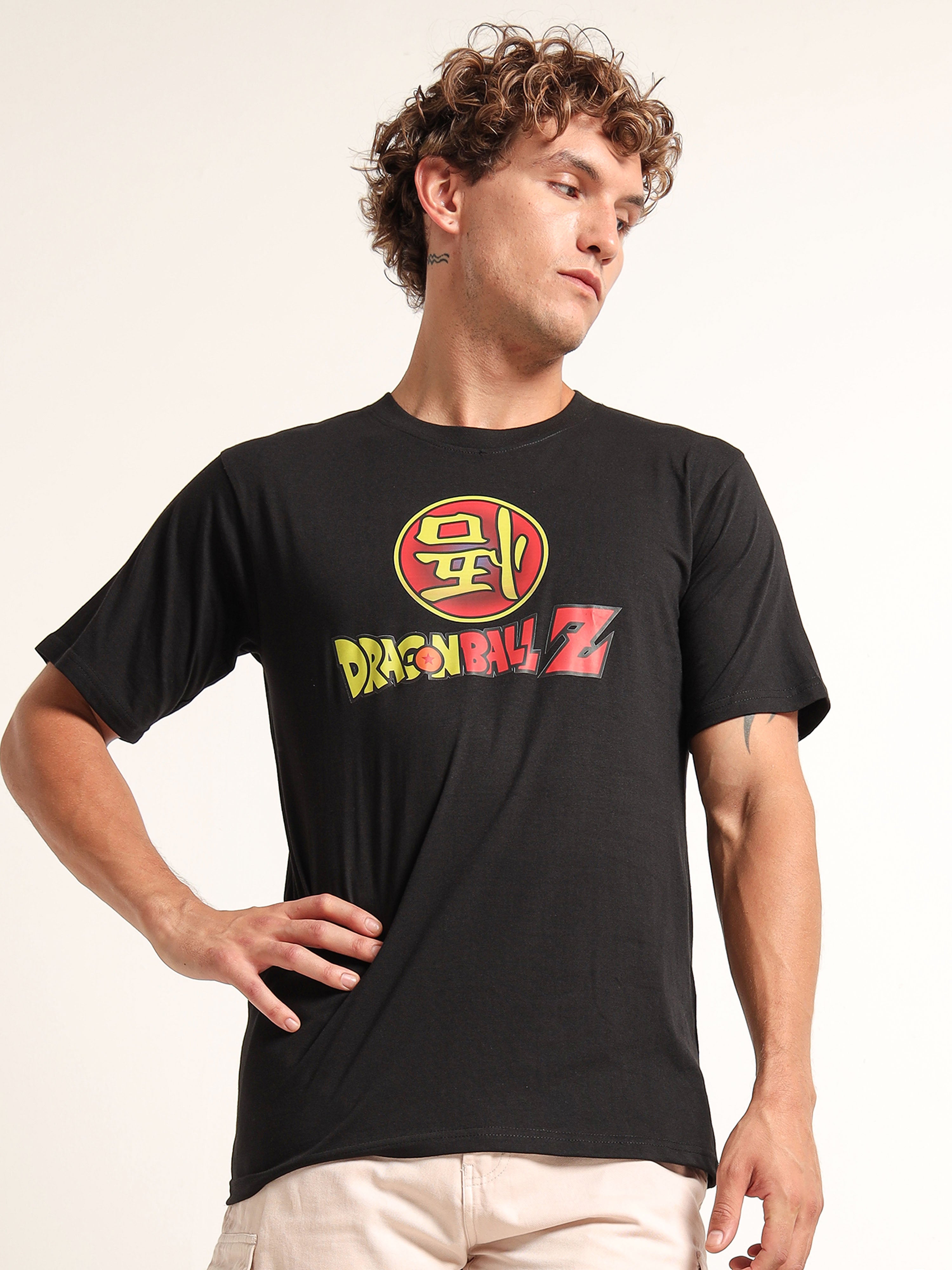 Men's Black and Multi-Color Dragon Ball Z Logo T-Shirt