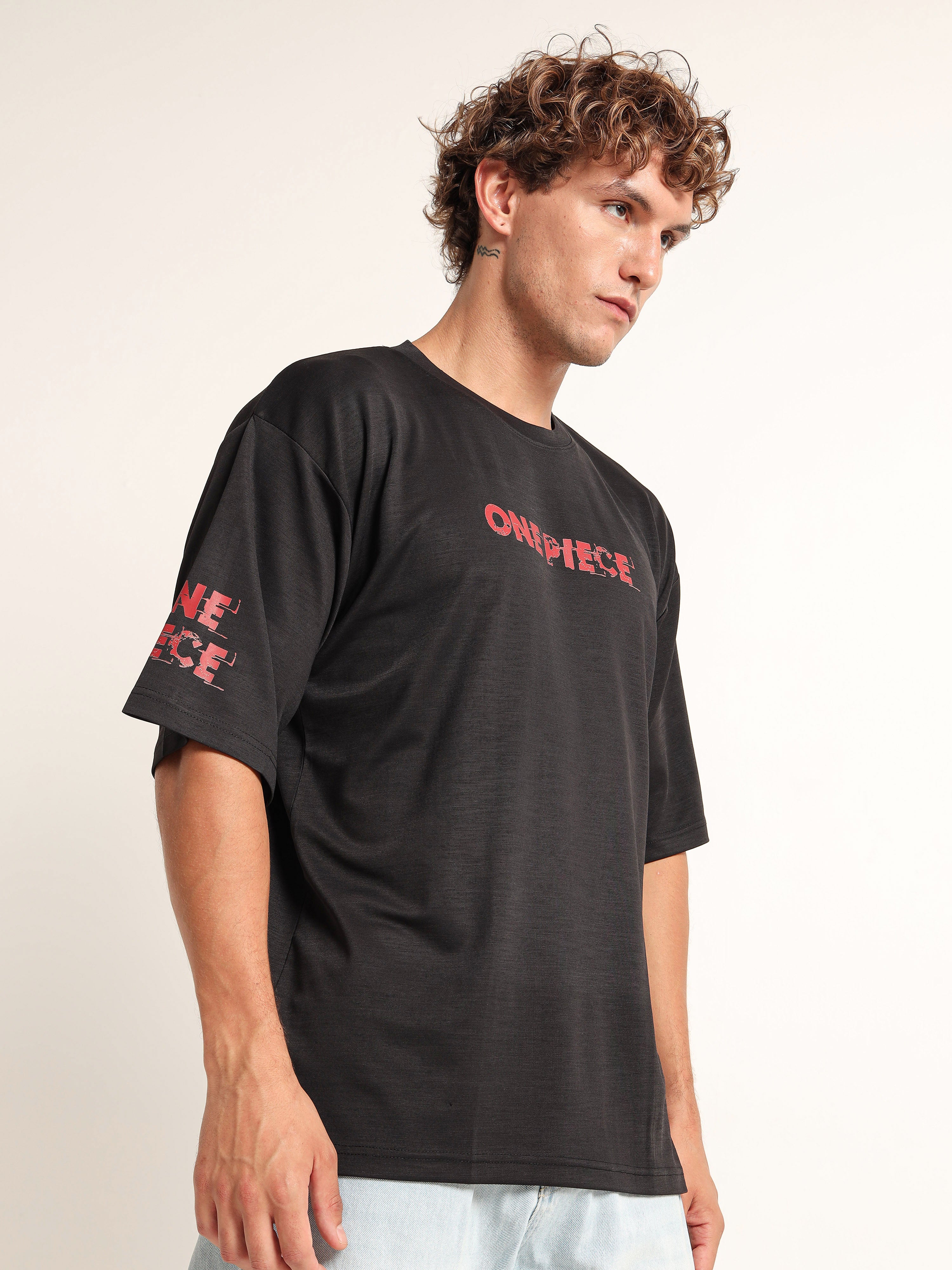 Men's Black One Piece Wano Arc Gear 5 Oversized T-Shirt