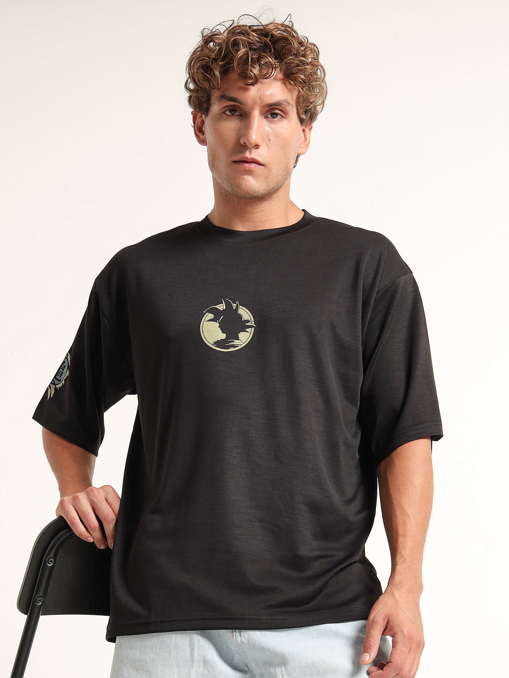 Men's Black Dragon Ball Z Goku Silhouette Oversized T-Shirt