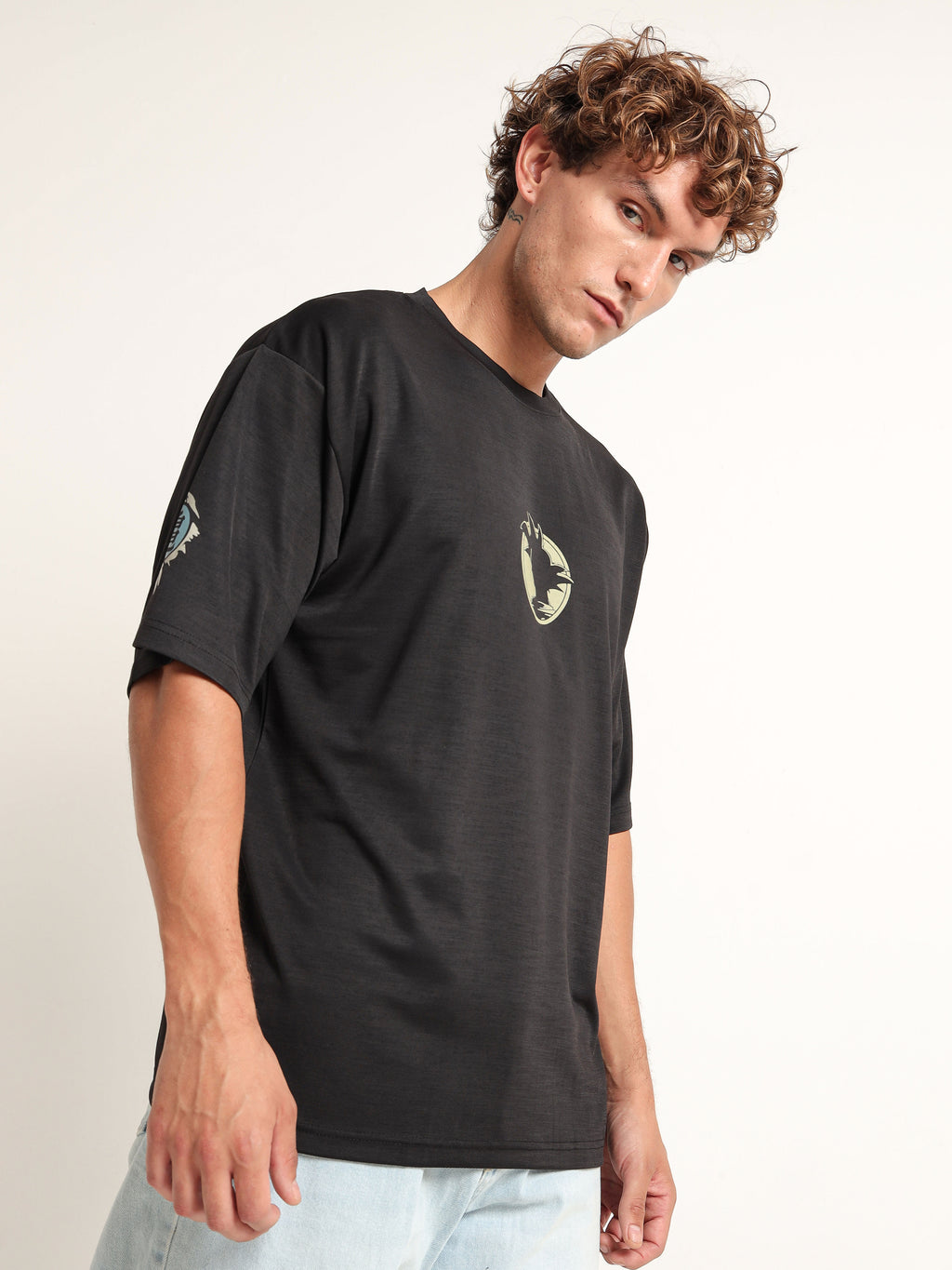 Men's Black Dragon Ball Z Goku Silhouette Oversized T-Shirt
