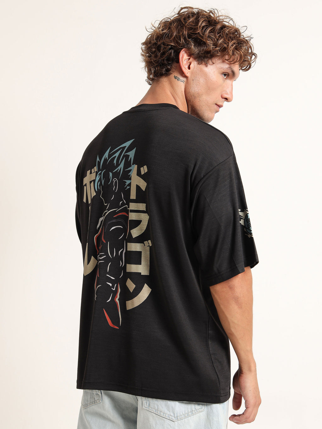Men's Black Dragon Ball Z Goku Silhouette Oversized T-Shirt