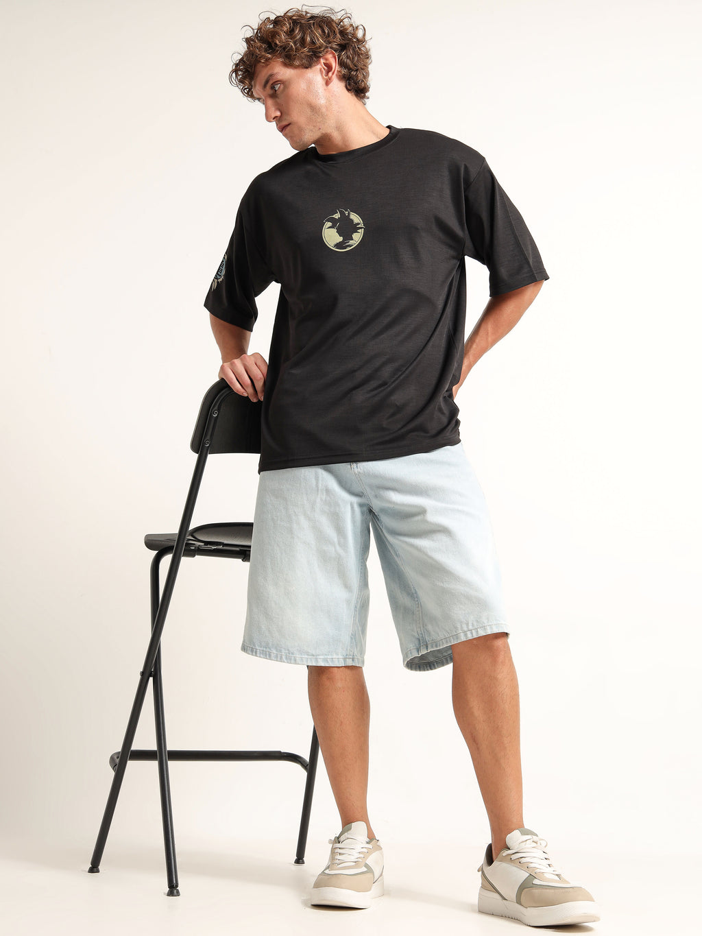 Men's Black Dragon Ball Z Goku Silhouette Oversized T-Shirt