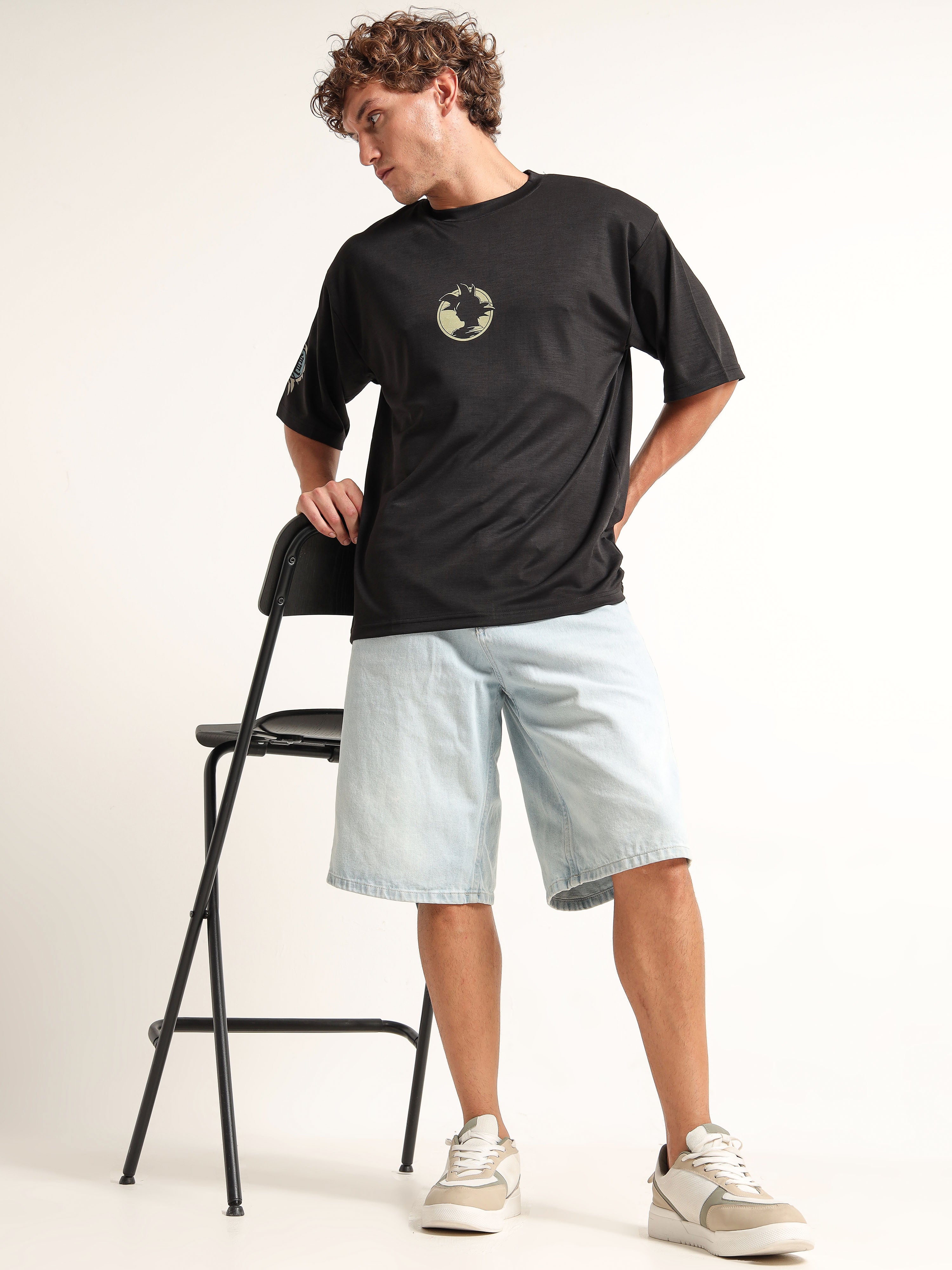 Men's Black Dragon Ball Z Goku Silhouette Oversized T-Shirt