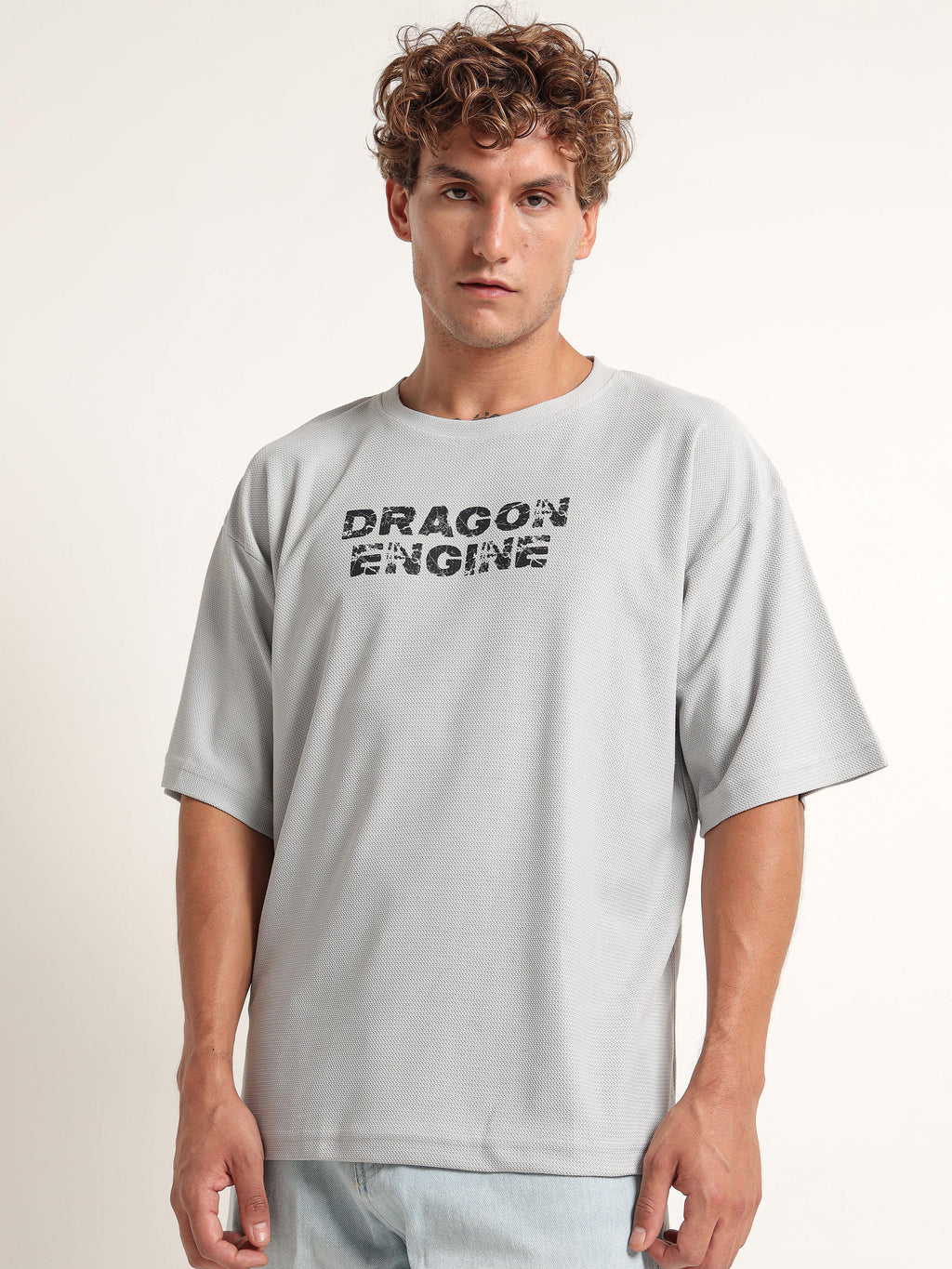"DRAGON ENGINE" Textured Oversized T-Shirt