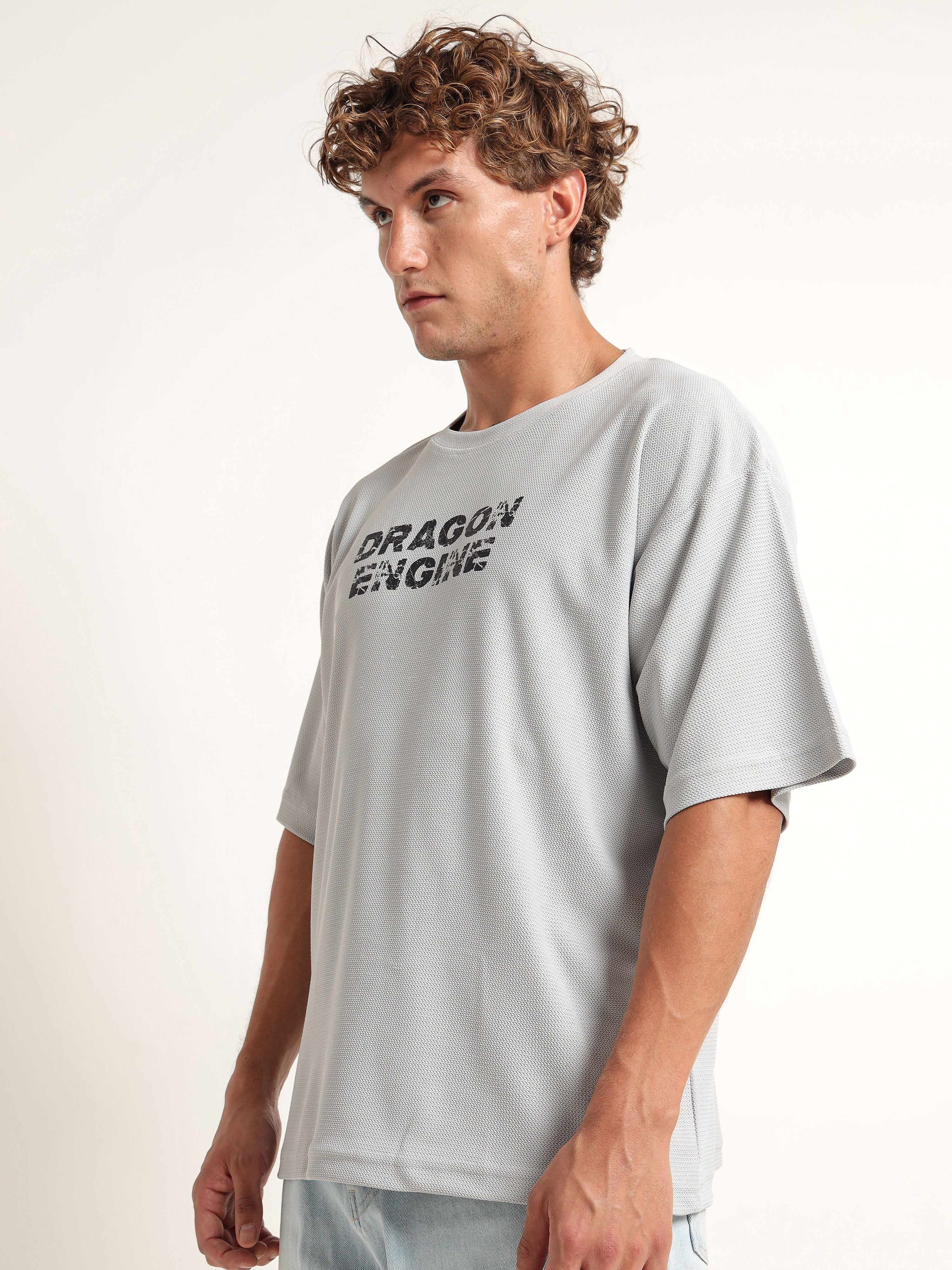 "DRAGON ENGINE" Textured Oversized T-Shirt