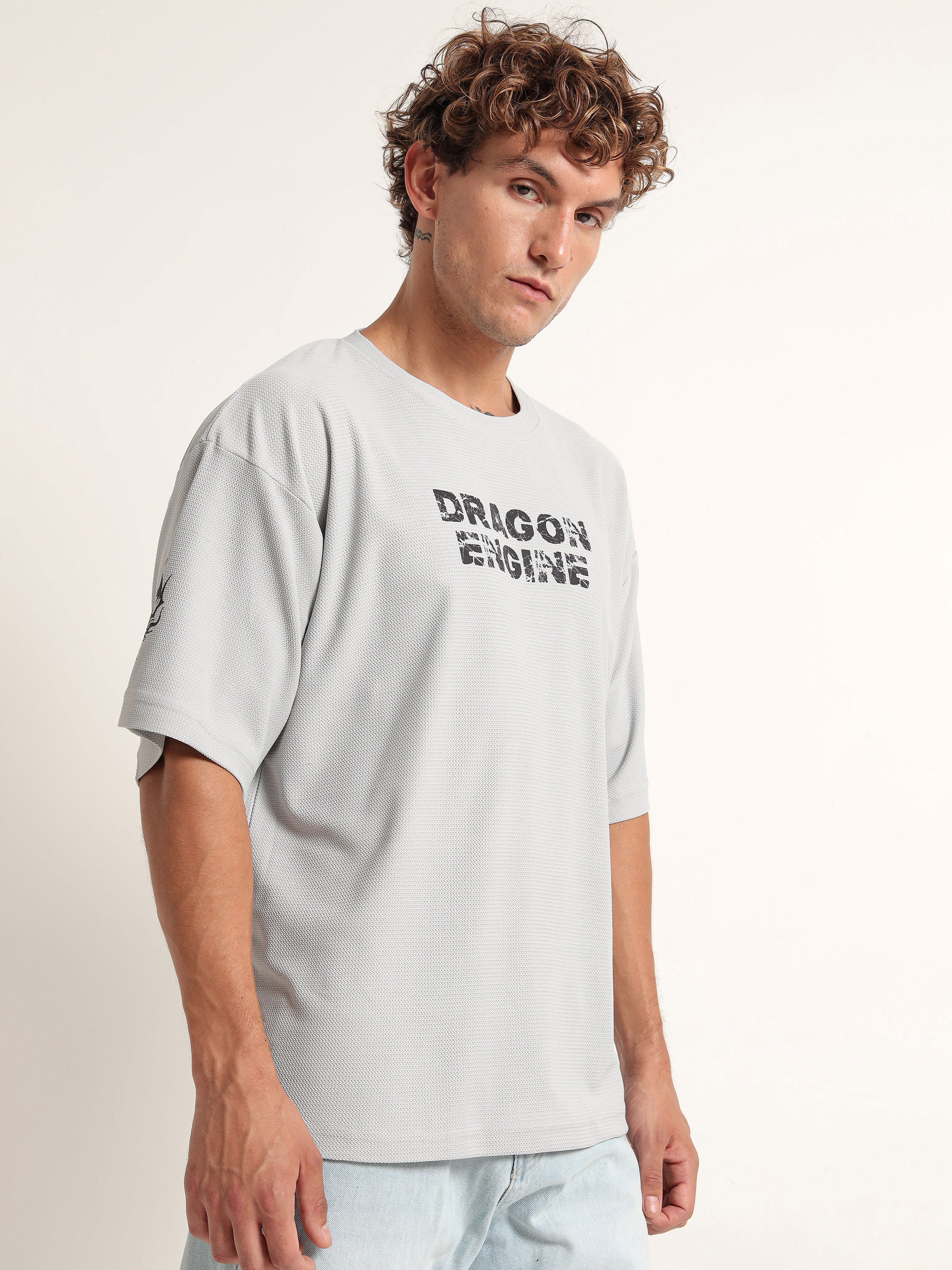 "DRAGON ENGINE" Textured Oversized T-Shirt
