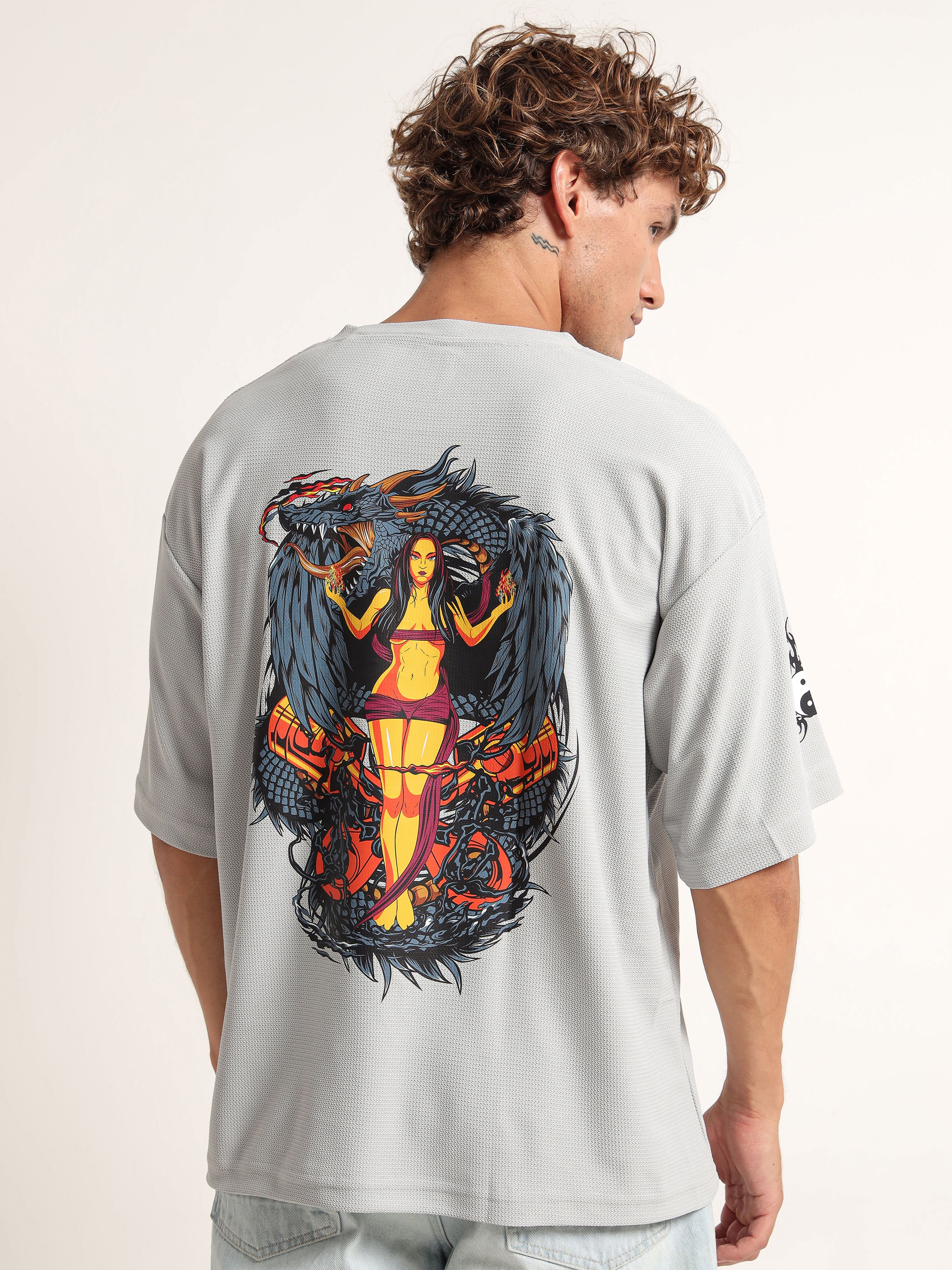 "DRAGON ENGINE" Textured Oversized T-Shirt