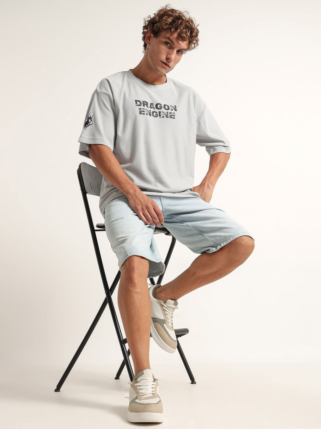 "DRAGON ENGINE" Textured Oversized T-Shirt
