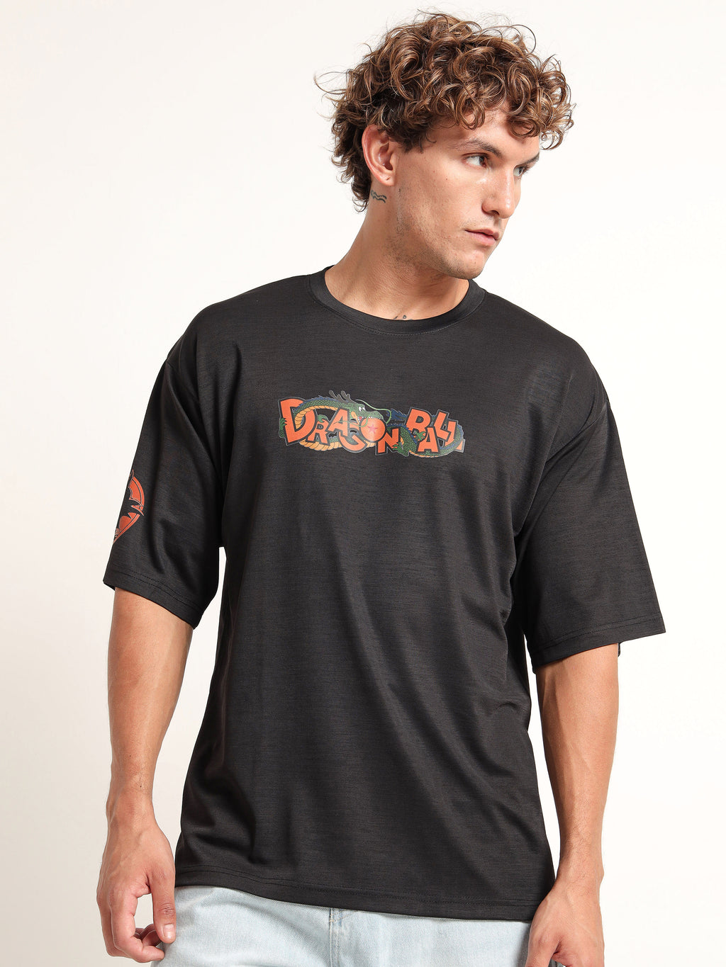 Men's Black Dragon Ball Z Character Print Oversized T-Shirt