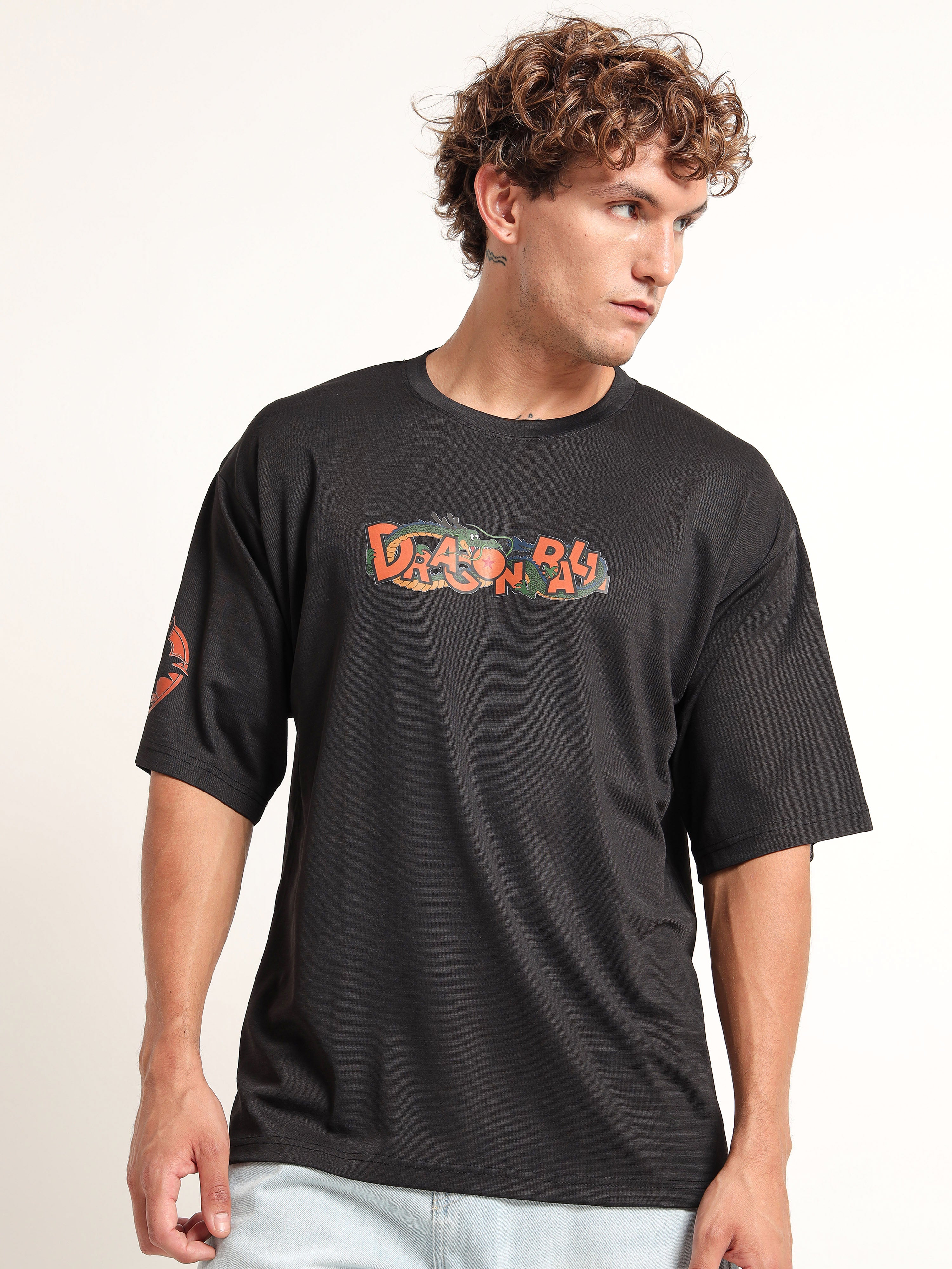 Men's Black Dragon Ball Z Character Print Oversized T-Shirt