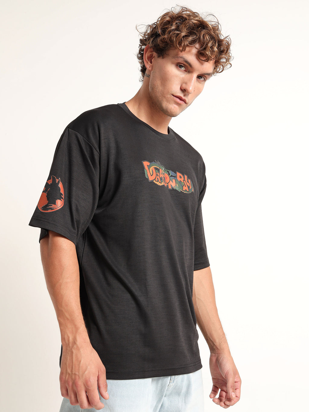 Men's Black Dragon Ball Z Character Print Oversized T-Shirt