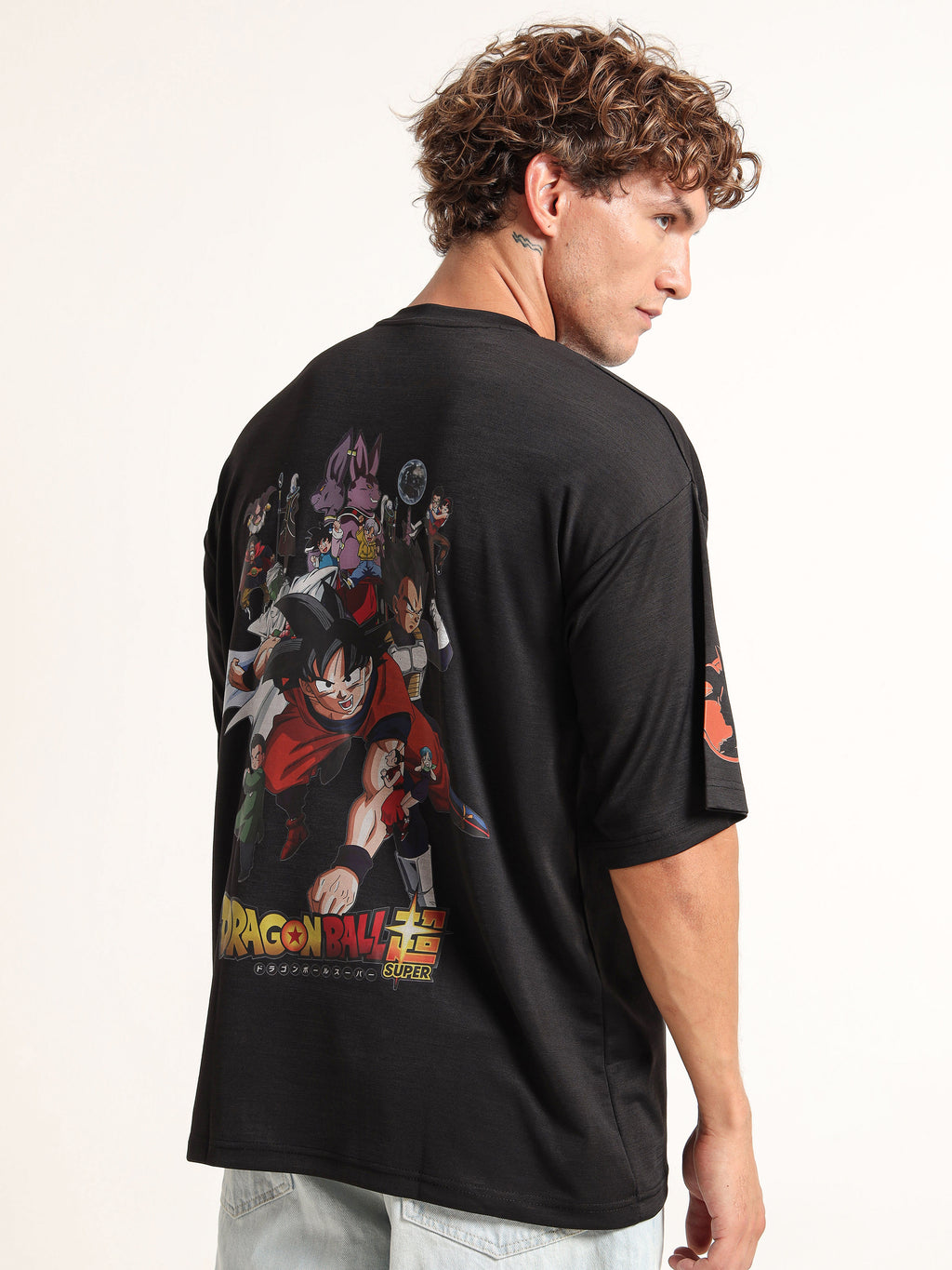 Men's Black Dragon Ball Z Character Print Oversized T-Shirt