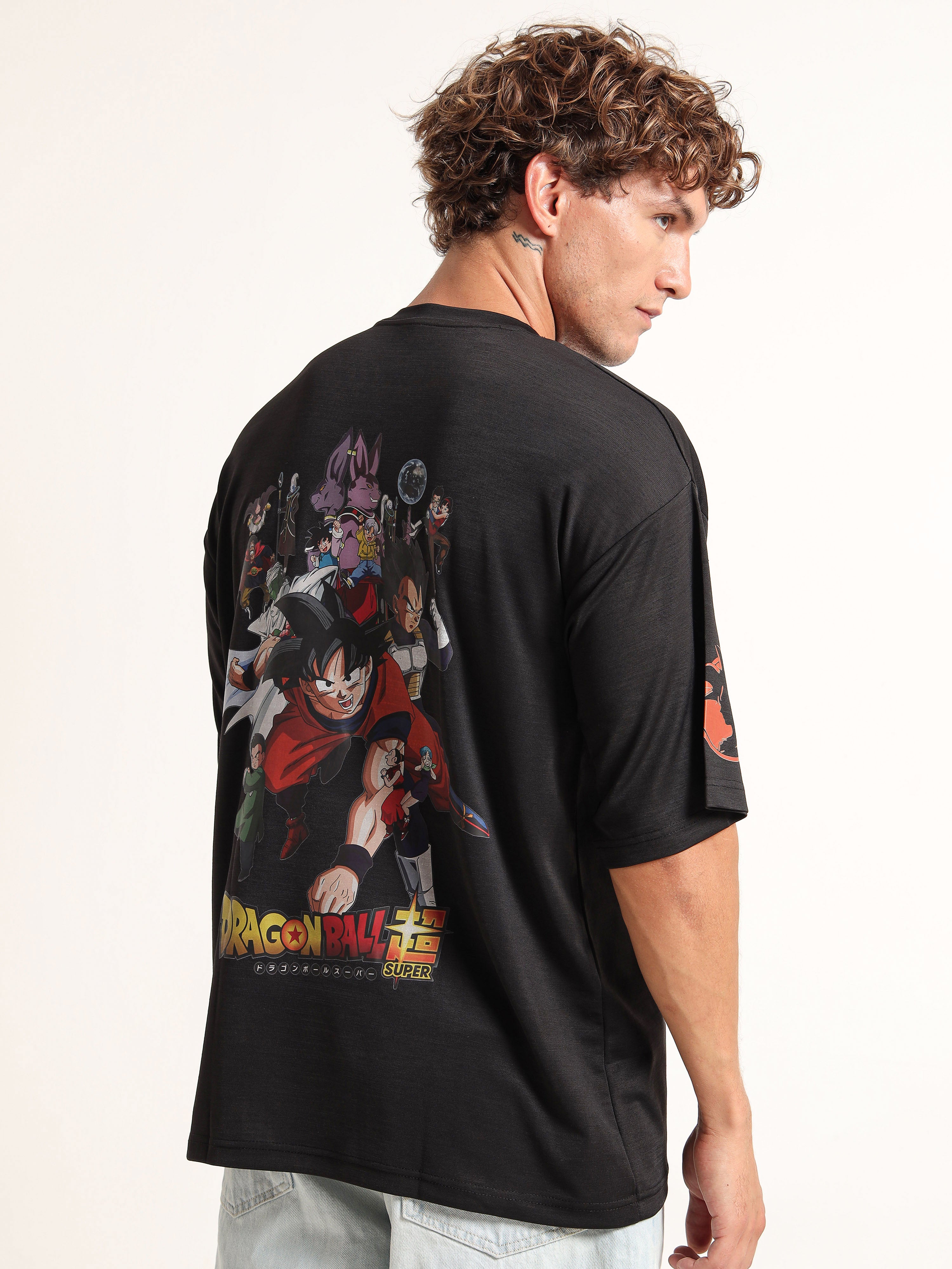 Men's Black Dragon Ball Z Character Print Oversized T-Shirt