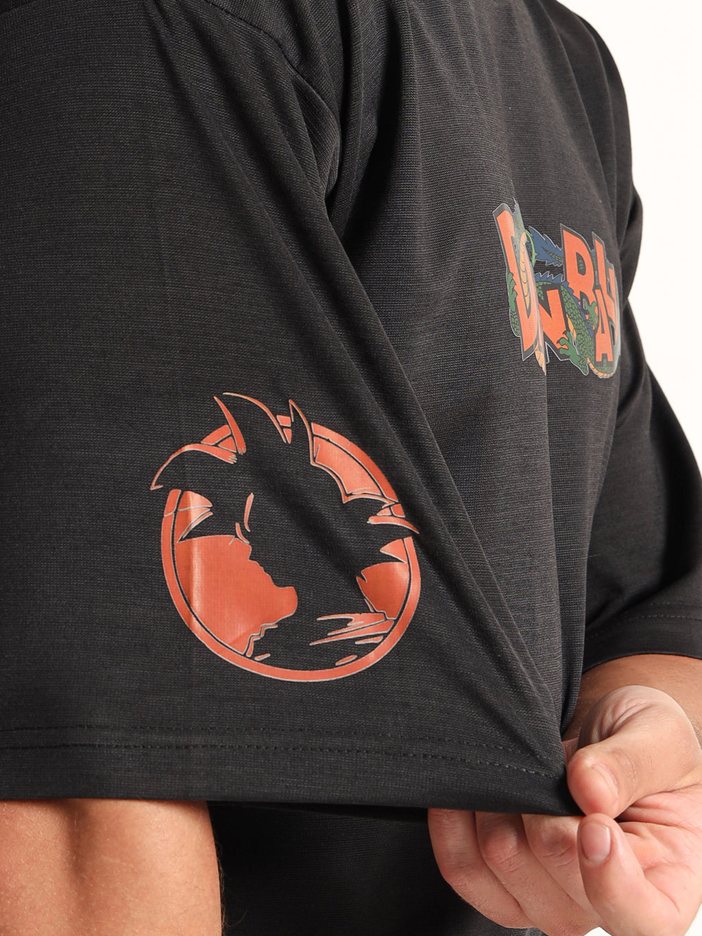 Men's Black Dragon Ball Z Character Print Oversized T-Shirt