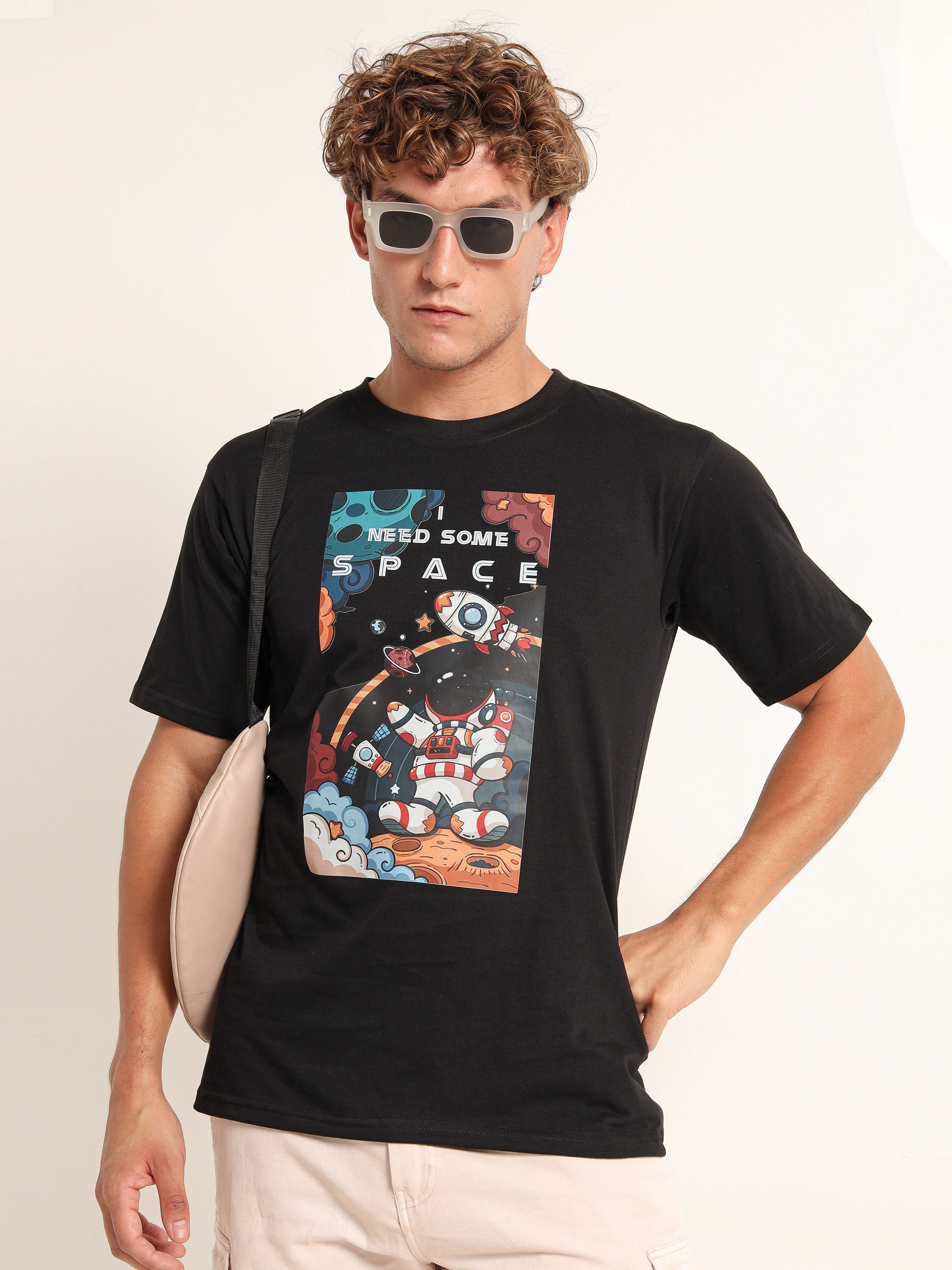 Men's Black and Multi-Color Need Some Space Graphic T-Shirt