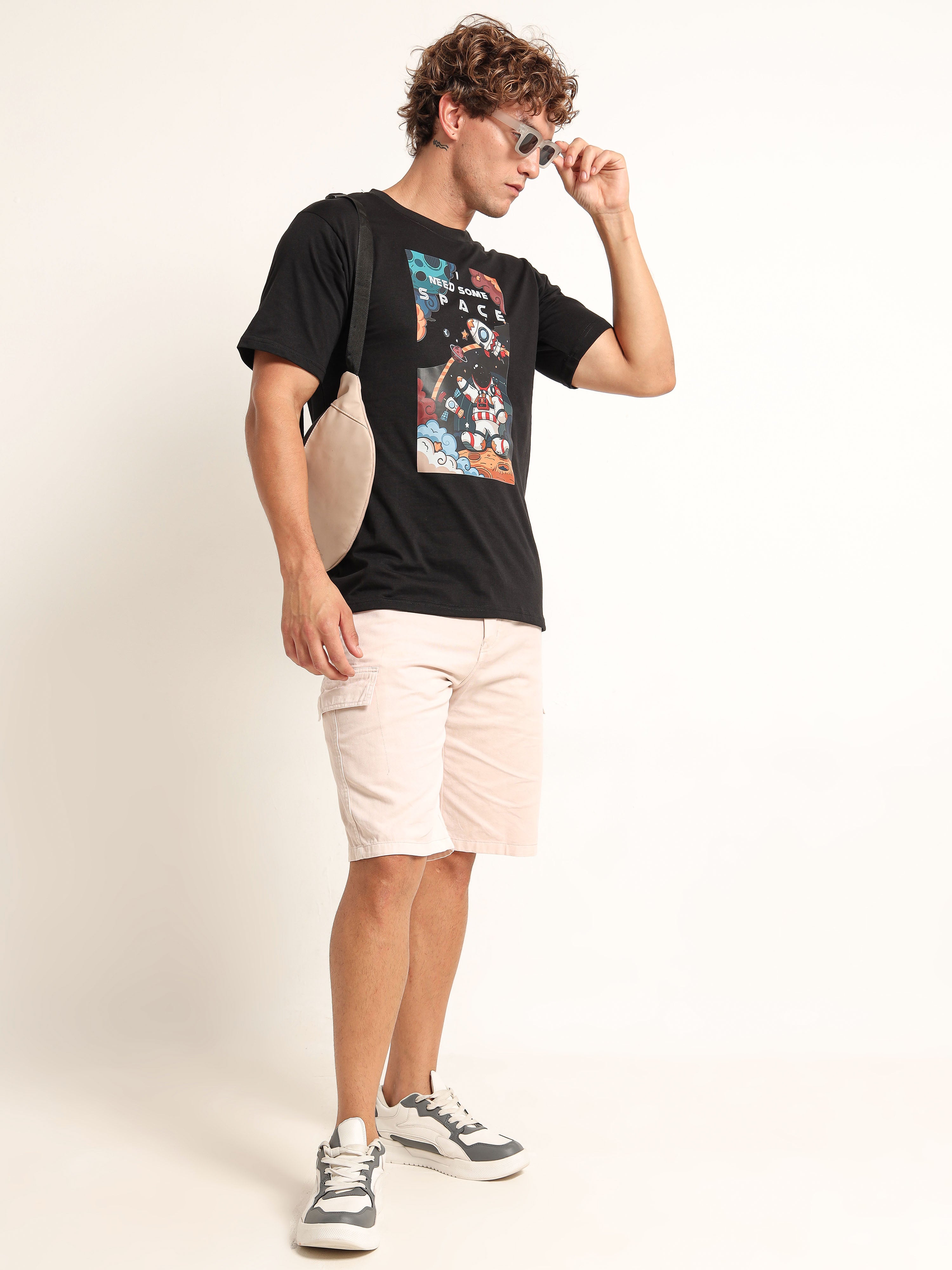 Men's Black and Multi-Color Need Some Space Graphic T-Shirt