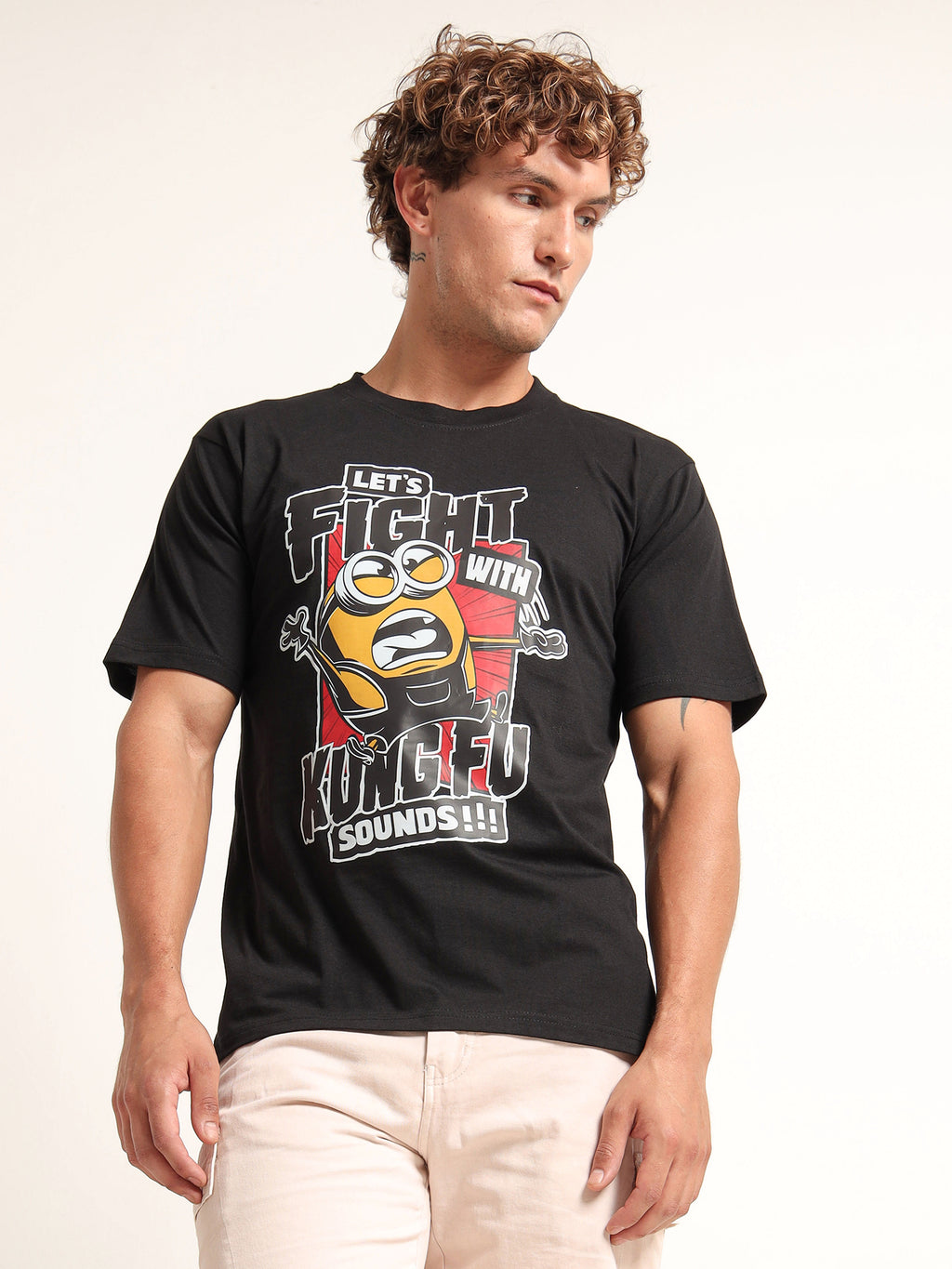 Men's Black and Multi-Color Kung Fu Minion T-Shirt