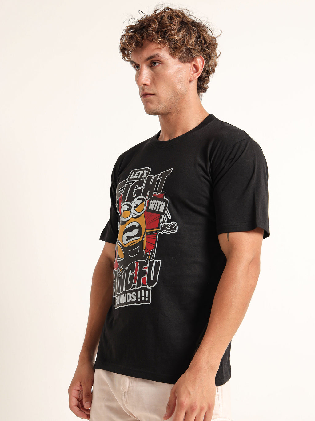 Men's Black and Multi-Color Kung Fu Minion T-Shirt