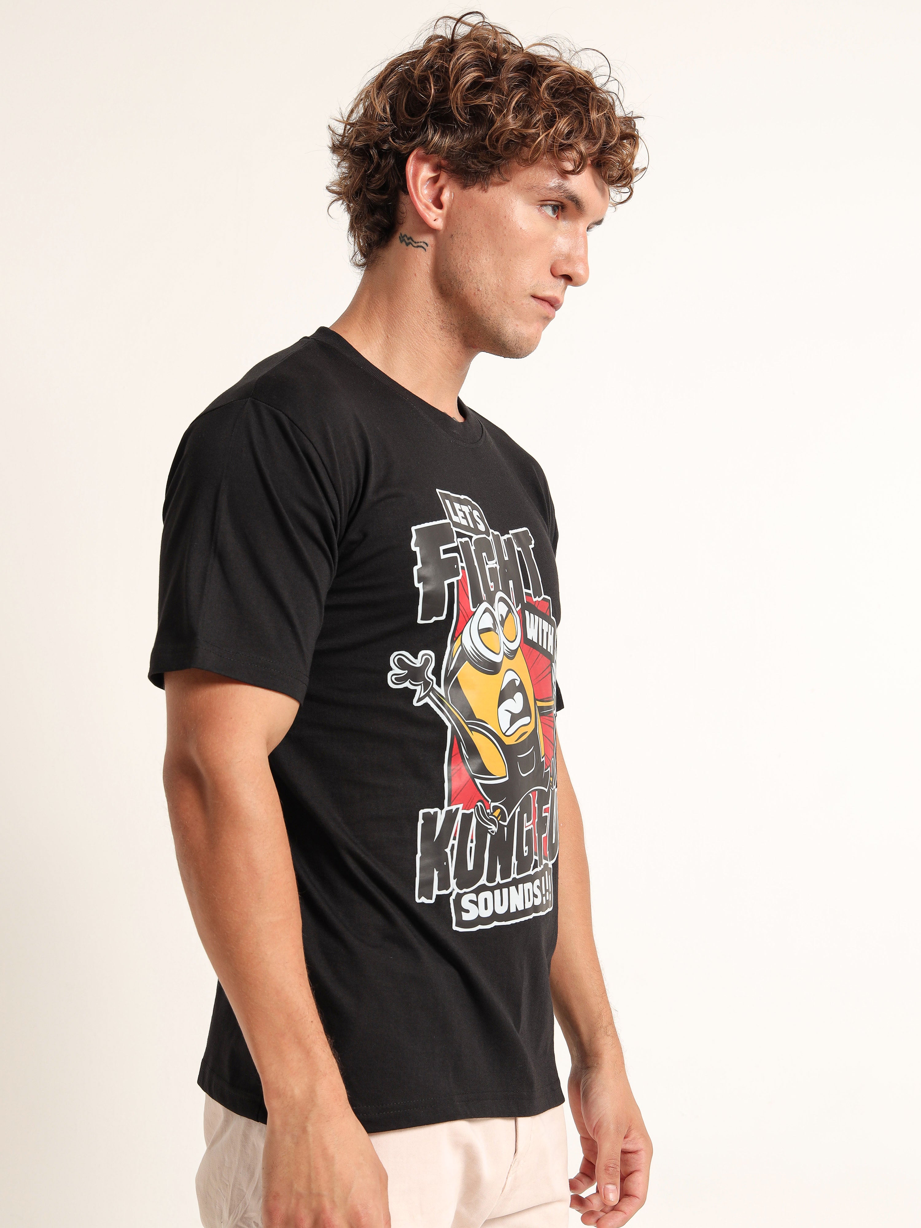 Men's Black and Multi-Color Kung Fu Minion T-Shirt