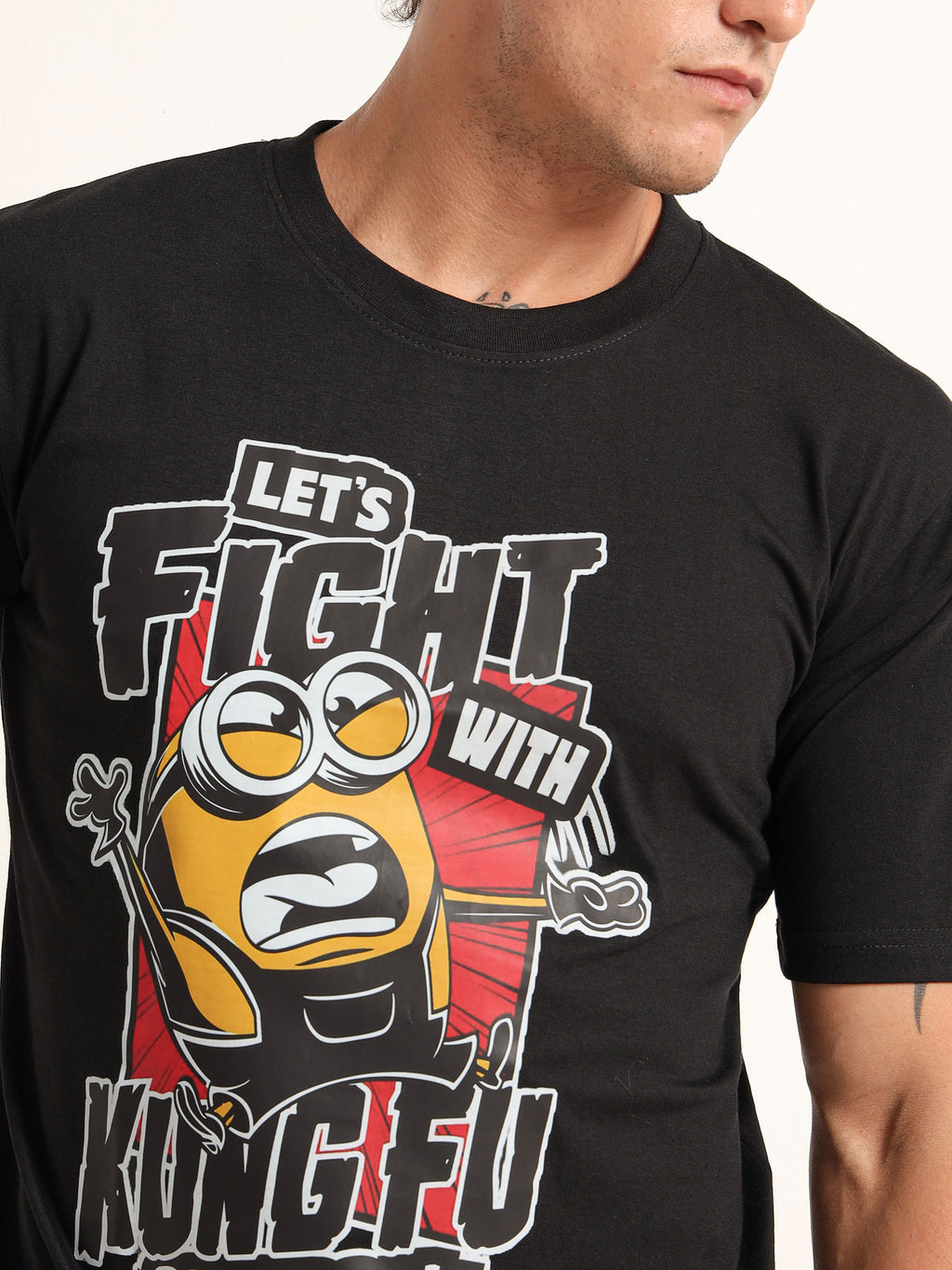 Men's Black and Multi-Color Kung Fu Minion T-Shirt