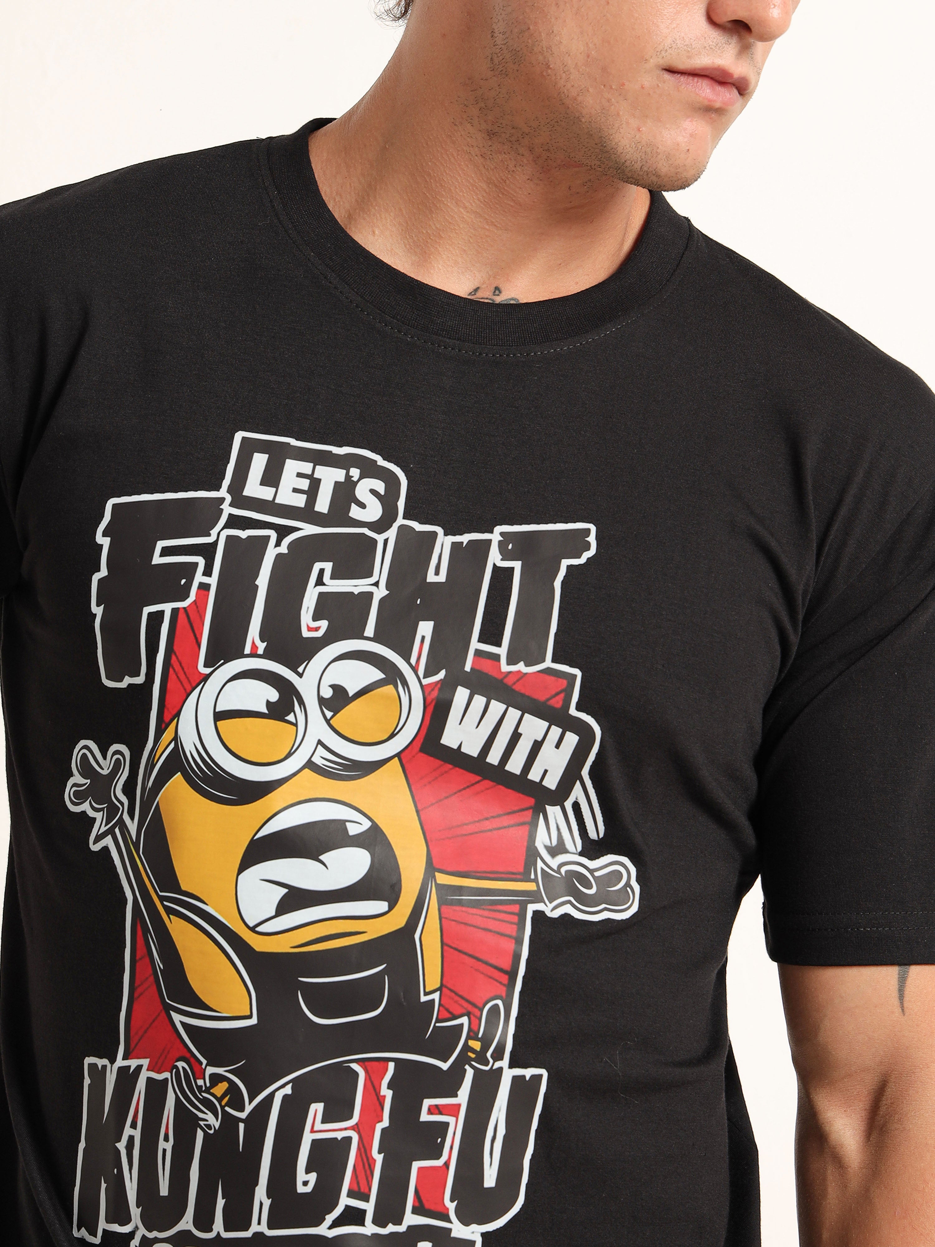 Men's Black and Multi-Color Kung Fu Minion T-Shirt