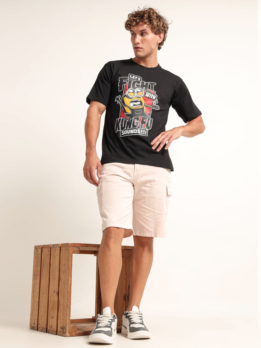 Men's Black and Multi-Color Kung Fu Minion T-Shirt