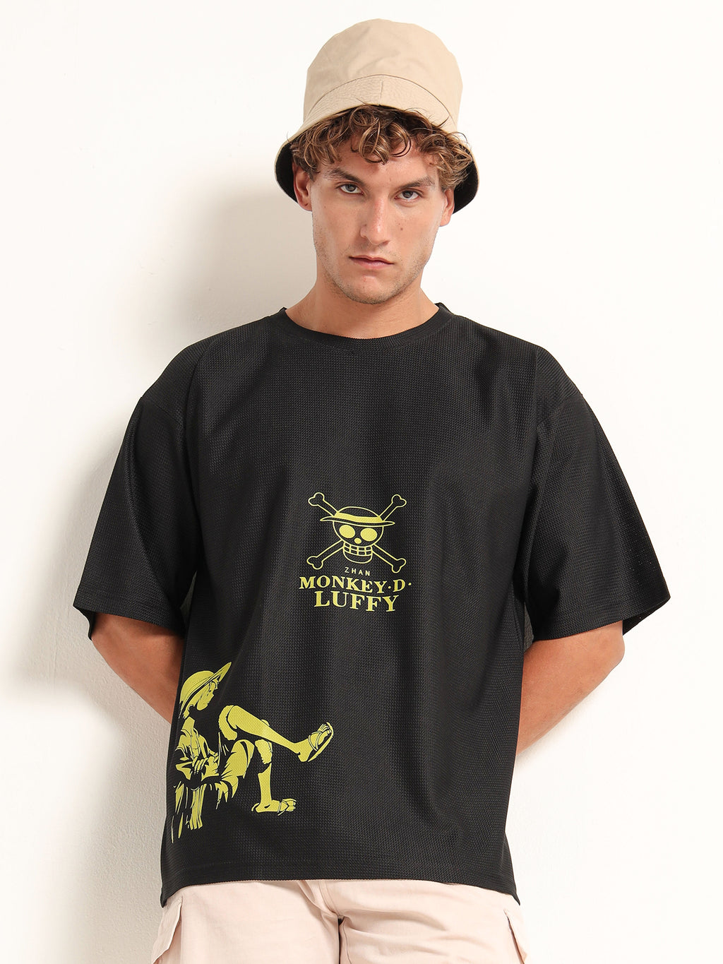 Black Oversized “Monkey D. Luffy” Minimal Graphic Tee