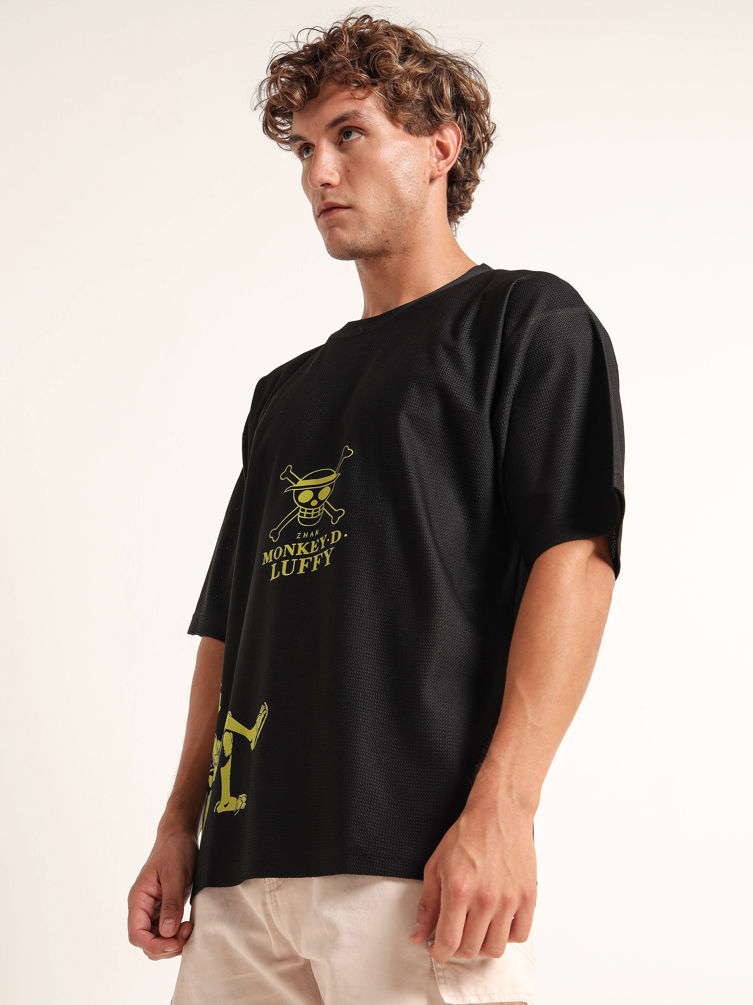Black Oversized “Monkey D. Luffy” Minimal Graphic Tee