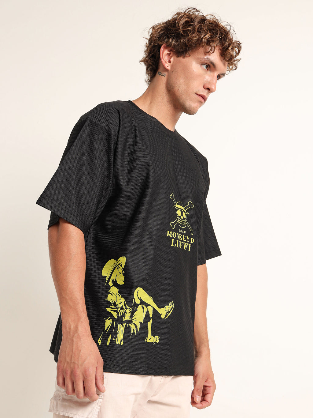 Black Oversized “Monkey D. Luffy” Minimal Graphic Tee