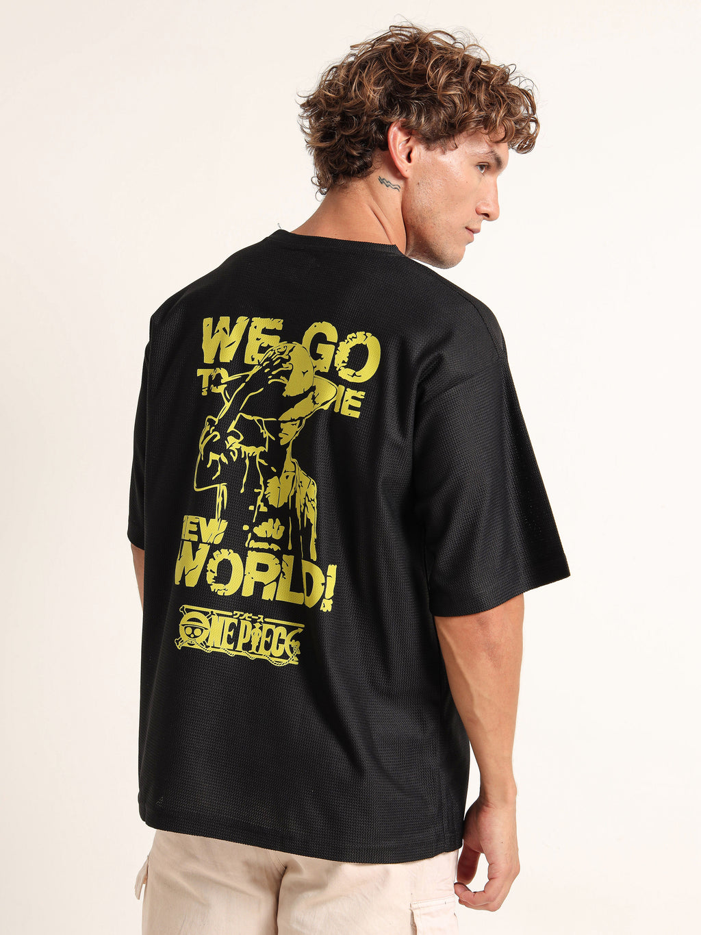 Black Oversized “Monkey D. Luffy” Minimal Graphic Tee