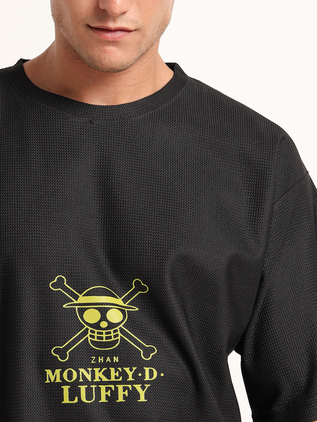 Black Oversized “Monkey D. Luffy” Minimal Graphic Tee
