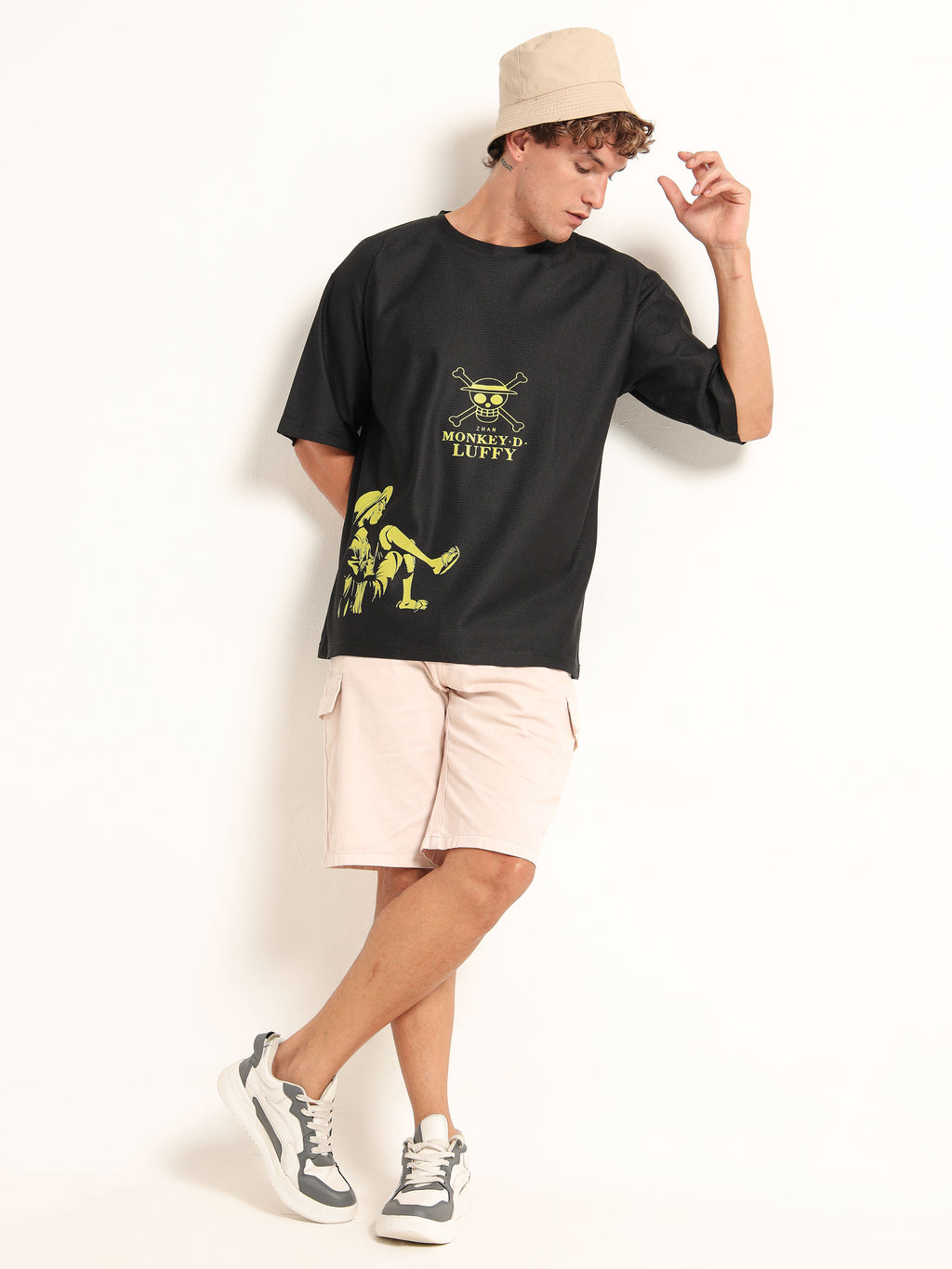 Black Oversized “Monkey D. Luffy” Minimal Graphic Tee