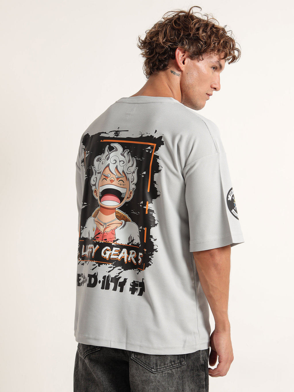 Light Grey Oversized “Monkey D. Luffy” Graphic Tee
